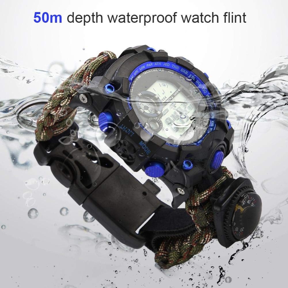 Outdoor Survival Watch Emergency Night Vision 50M Waterproof IP68 Survive Paracord Knife Compass Thermometer Whistles First Aid Kits  (8)