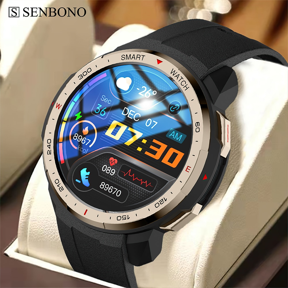 SENBONO 2022 Bluetooth Call Smart Watch Men 8G Memory Card Music Player Compass Smartwatch