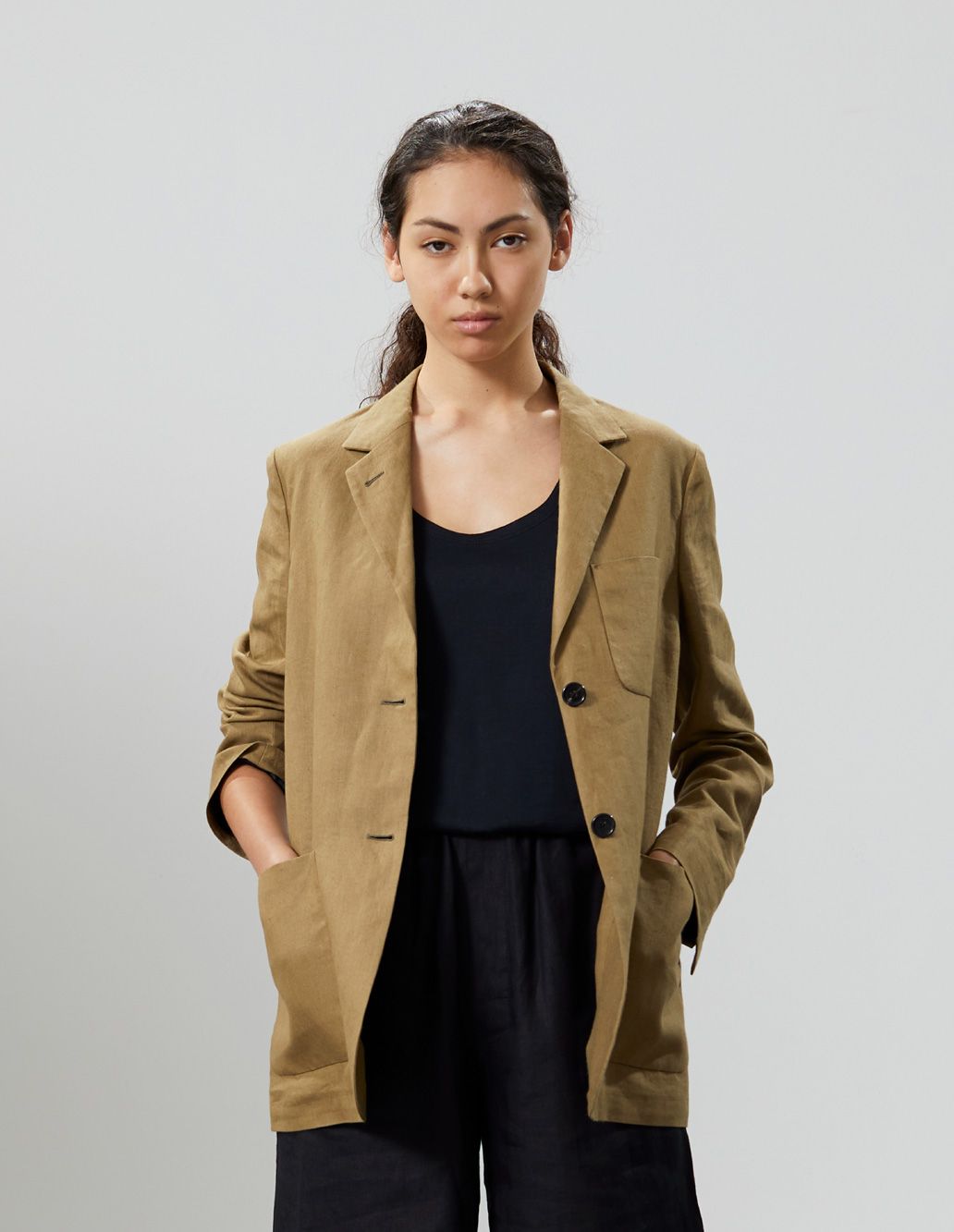 【有】SEMI LINED BLAZER LINEN SAGE