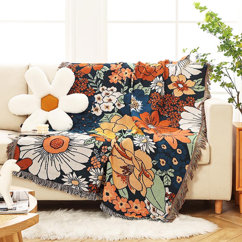 tiowik Flower Moon Mountain Throw Woven Blanket with Tassel for Home Decoration Chair Couch Sofa Bed Beach Travel Picnic Cloth Tapestry Shawl Cozy