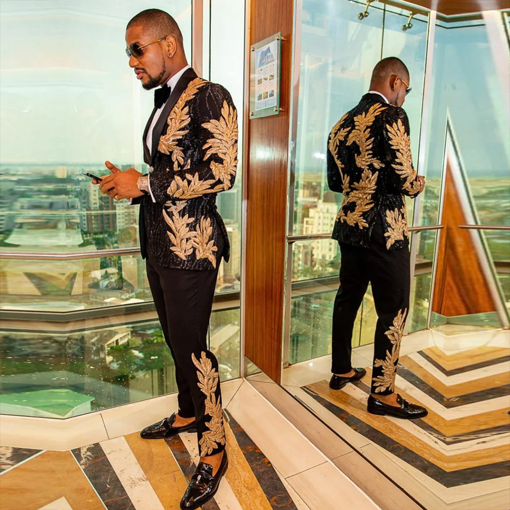 Sequin Golden Leaves Embroidery Suit S8167-DOOHOOB