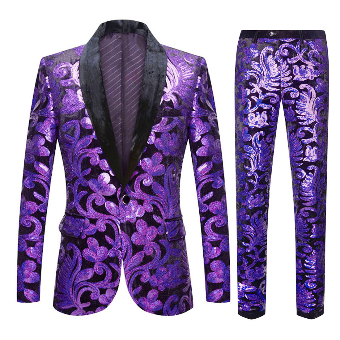 Multicolor Velvet Sequins Suit S8055