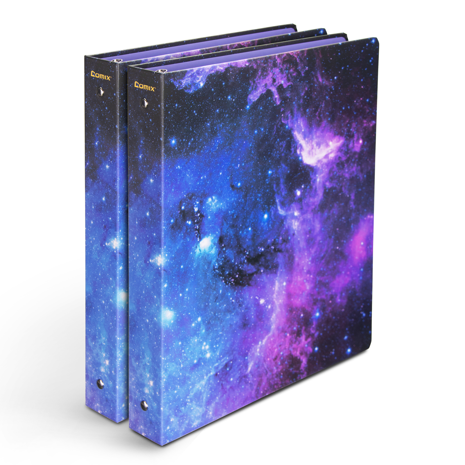 Comix 3-Ring-Binders 1'' Decorative Fashion Designed Round Ring Binder for US Letter Size Sheets (10.6" x 11.5”), Pack of 2, Starry Sky A2130SK