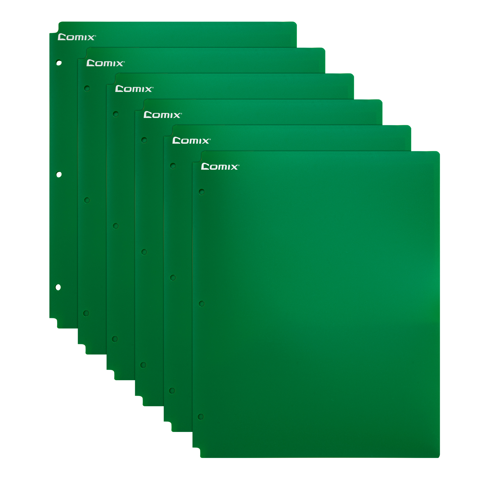 Comix 2 Pocket Plastic File Folder Letter Size Poly File Portfolio Green Folder with 3-Hole Punch - 12 Pack-A2140 (Green)