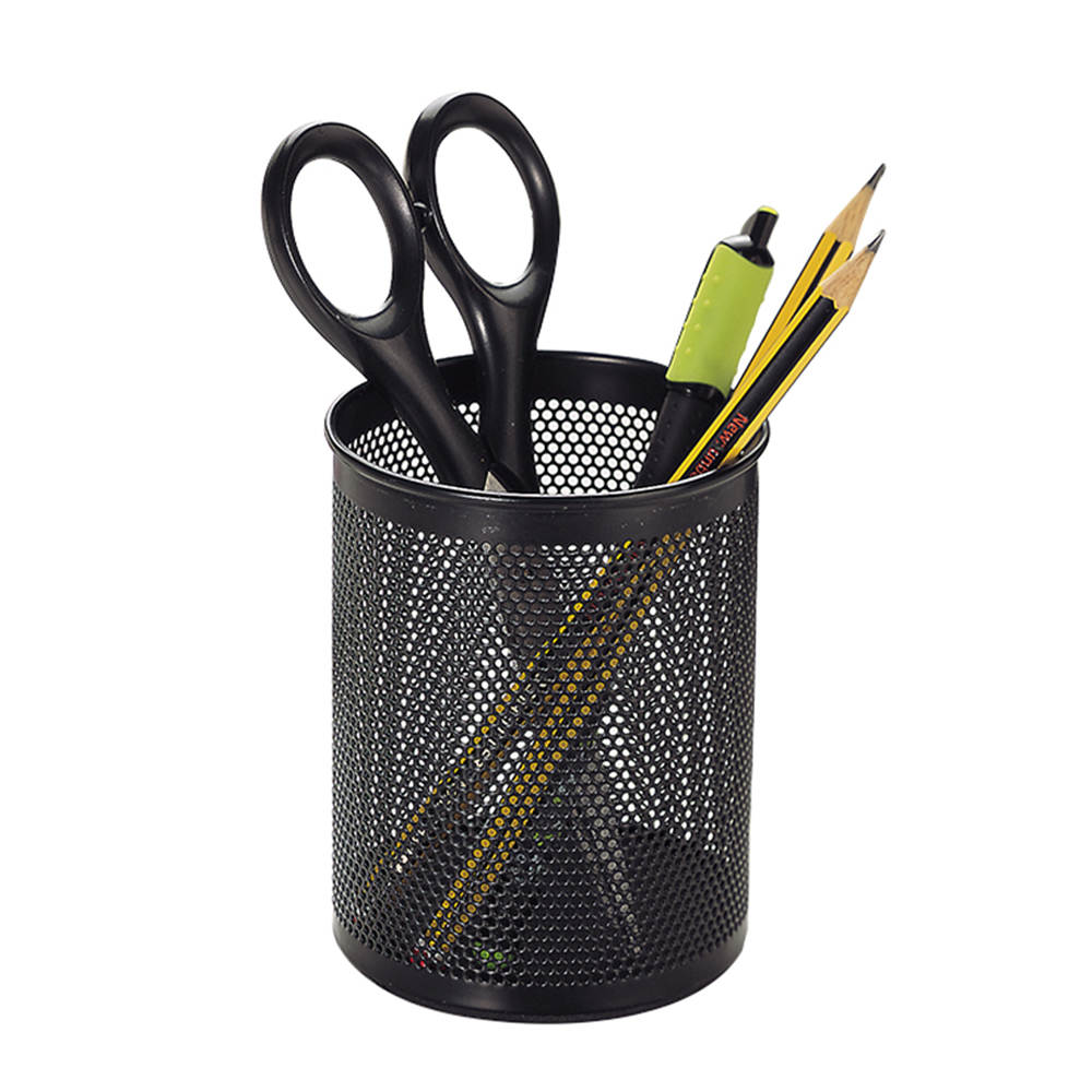 Comix Pencil Holder for Desk, Metal Mesh Round Pen Holder, Desk Organizer for Office Home School, 82 x 105 mm, Black, 1 Count (B2002BK)