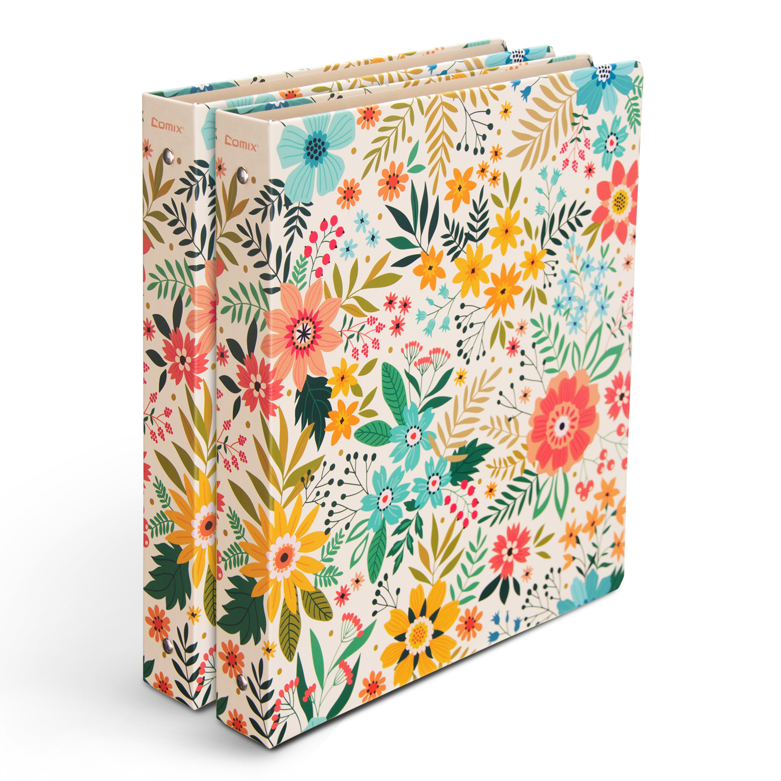 Comix 3-Ring-Binders 1'' Decorative Fashion Designed Round Ring Binder for US letter Size Sheets (10.6" x 11.5”), Pack of 2, Bright Floral A2130PF