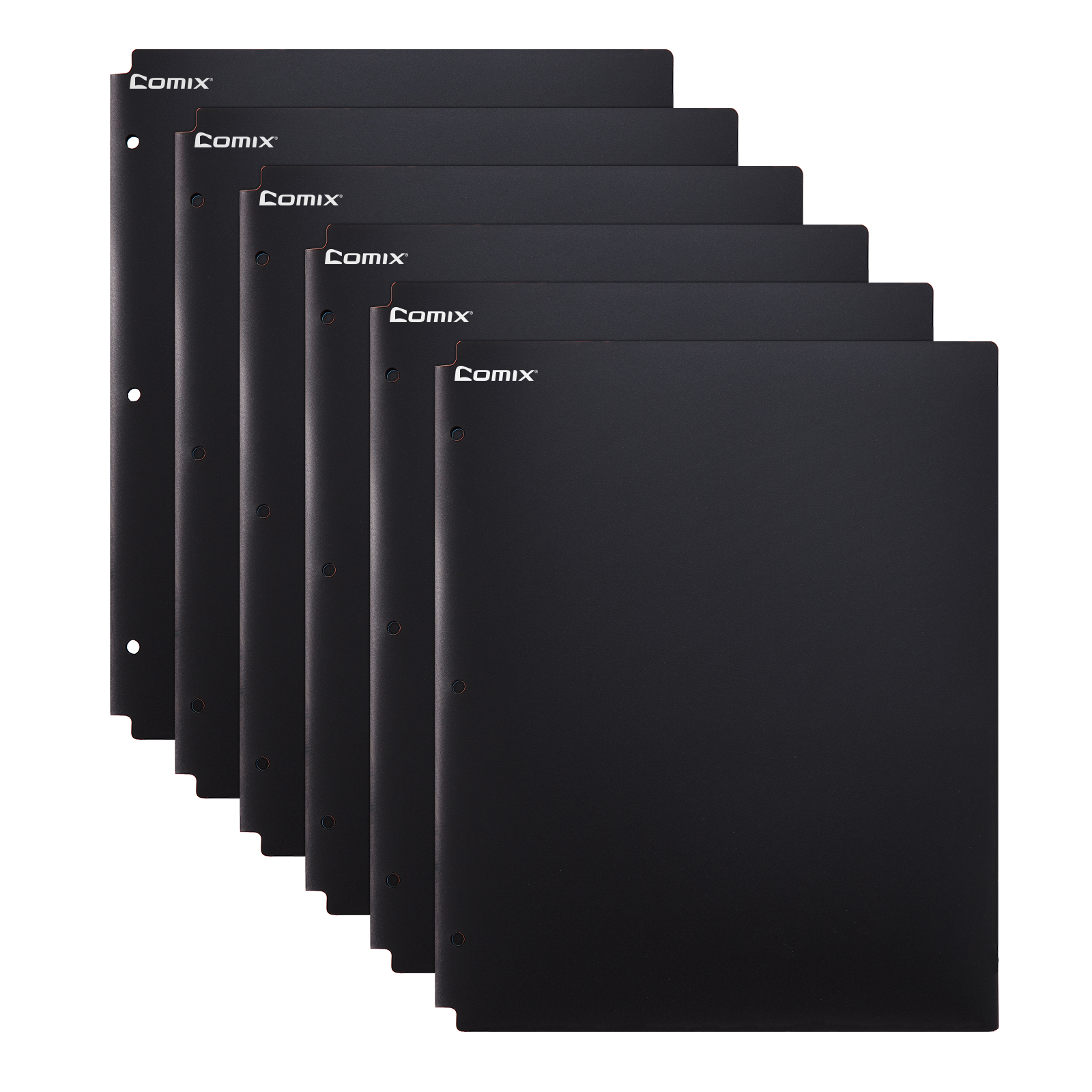 Comix Plastic Folders with 2 Pocket and 3 Holes, Binder Folders with Pockets Hold Letter Size Paper for School and Office,12 Pack (A2140Black)