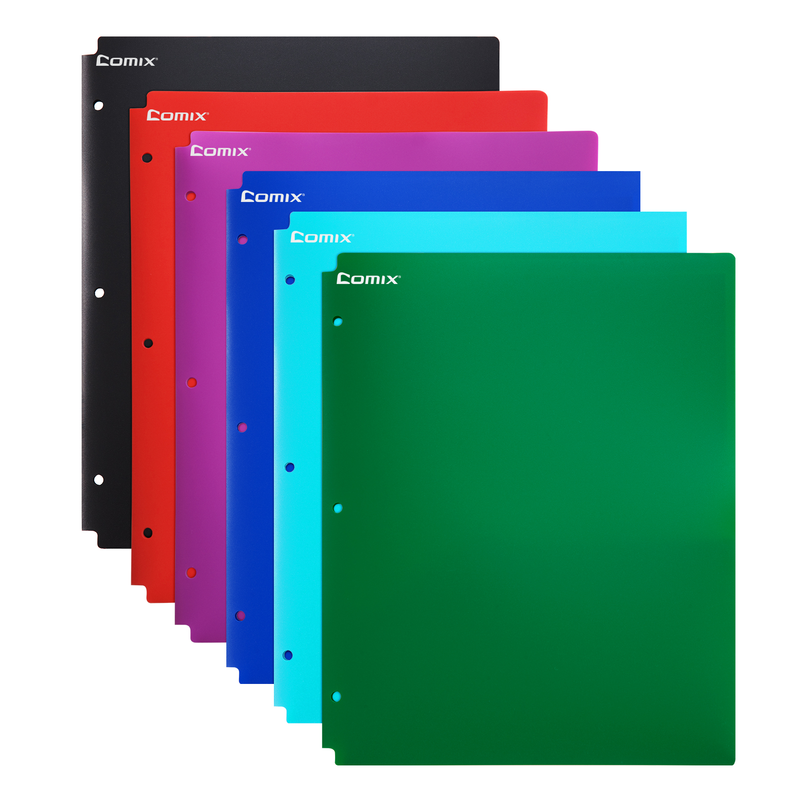 Comix Heavy Duty Plastic 2 Pocket Folders with 3 Hole, 6 Assorted Colors, Binder Folders with Pockets and Holes Letter Size for School and Office,12 Pack (Assorted Fashion Colors)