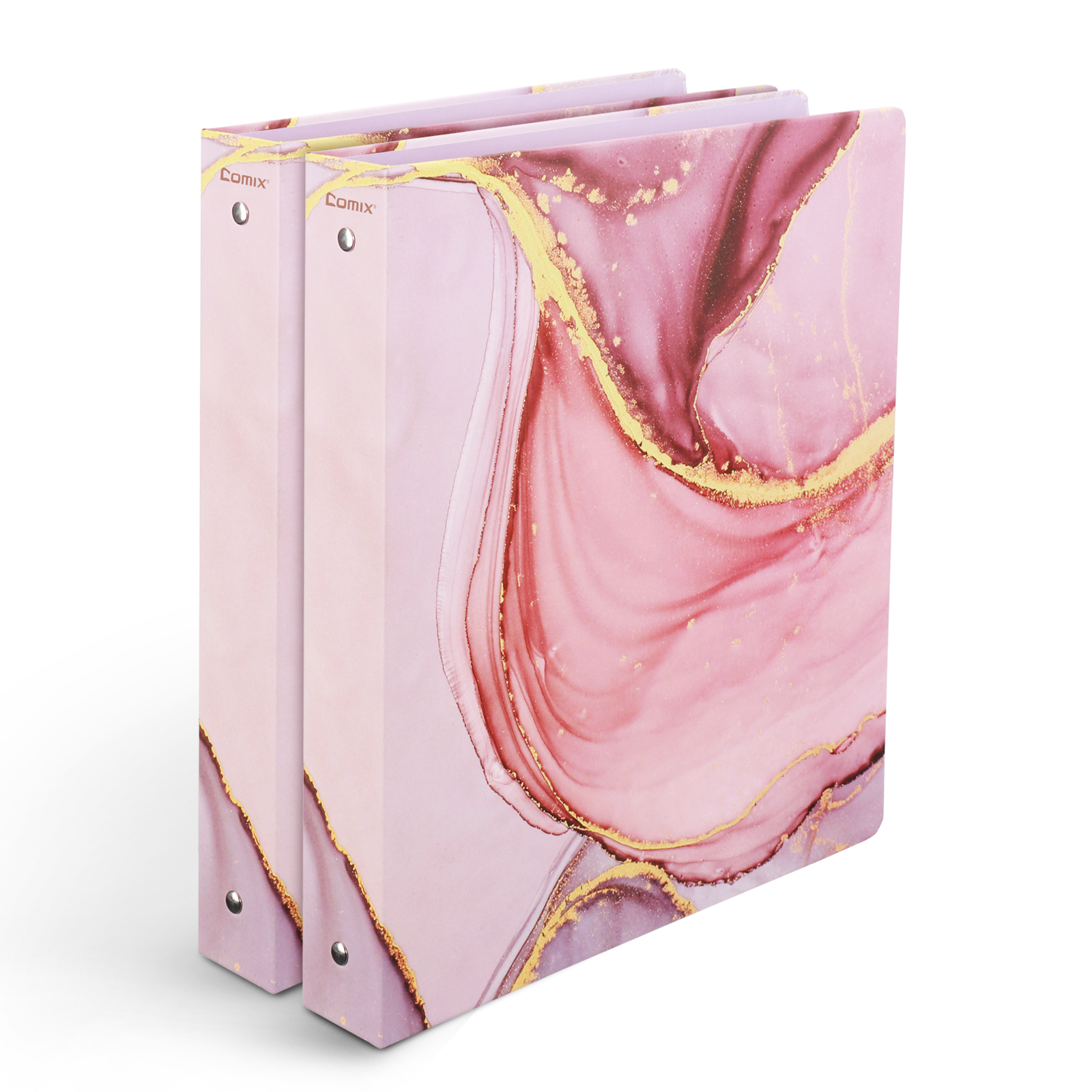 Comix 3-Ring-Binders 1'' Decorative Fashion Designed Round Ring Binder for US letter Size Sheets (11" x 8.5”), Pack of 2, Pretty Pink Marble A2130PM
