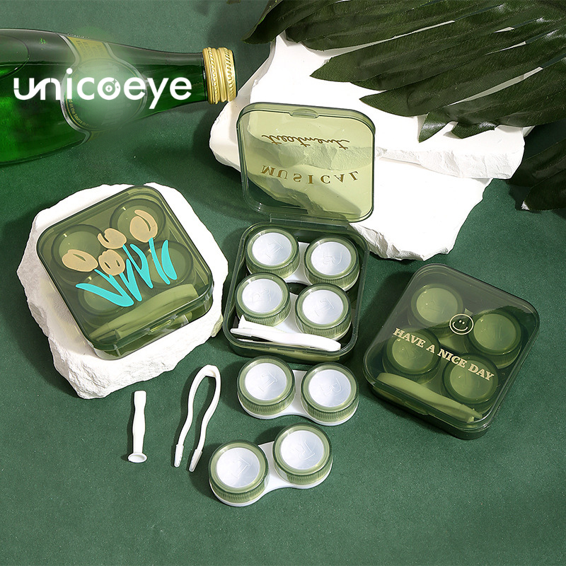 Double Compartment Stylish Dark Green Contact Lenses Case
