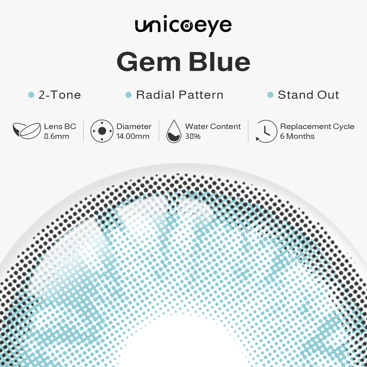 [US Warehouse] Gem Blue Prescription 6 Months Contact Lenses