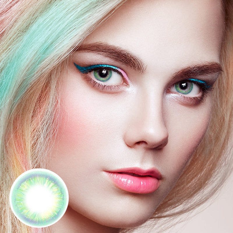 Rainbow Neon Green Prescription Monthly Colored Contact Lenses