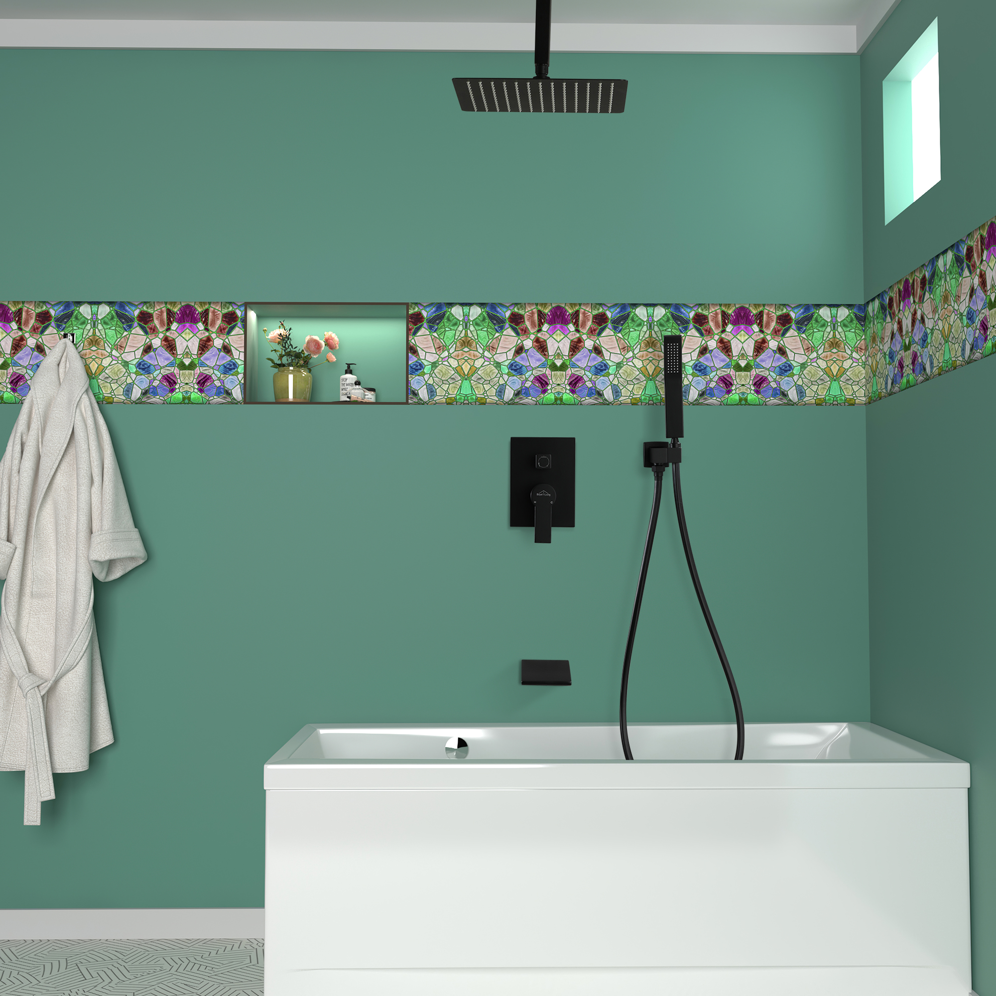 Ceiling Mount Single-Handle 1-Spray Tub and Shower Faucet with 12 in. Fixed Shower Head in Matte Black (Valve Included)