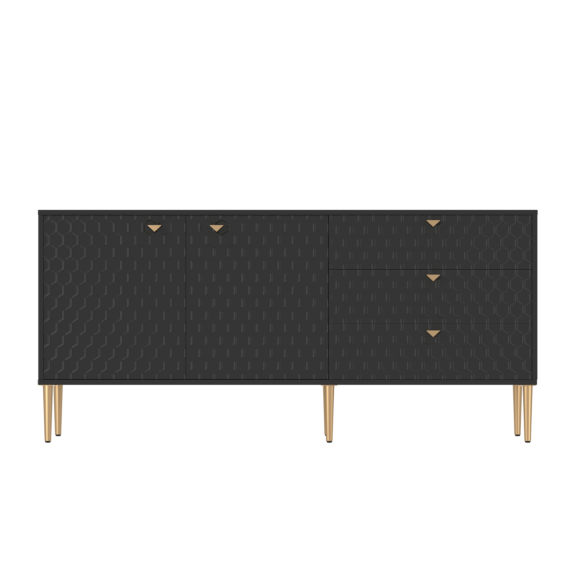 Boyel Living 2 Door Storage and 3 Drawers Three-dimensional Honeycomb Pattern TV Stands Cabinet MDF Sideboard