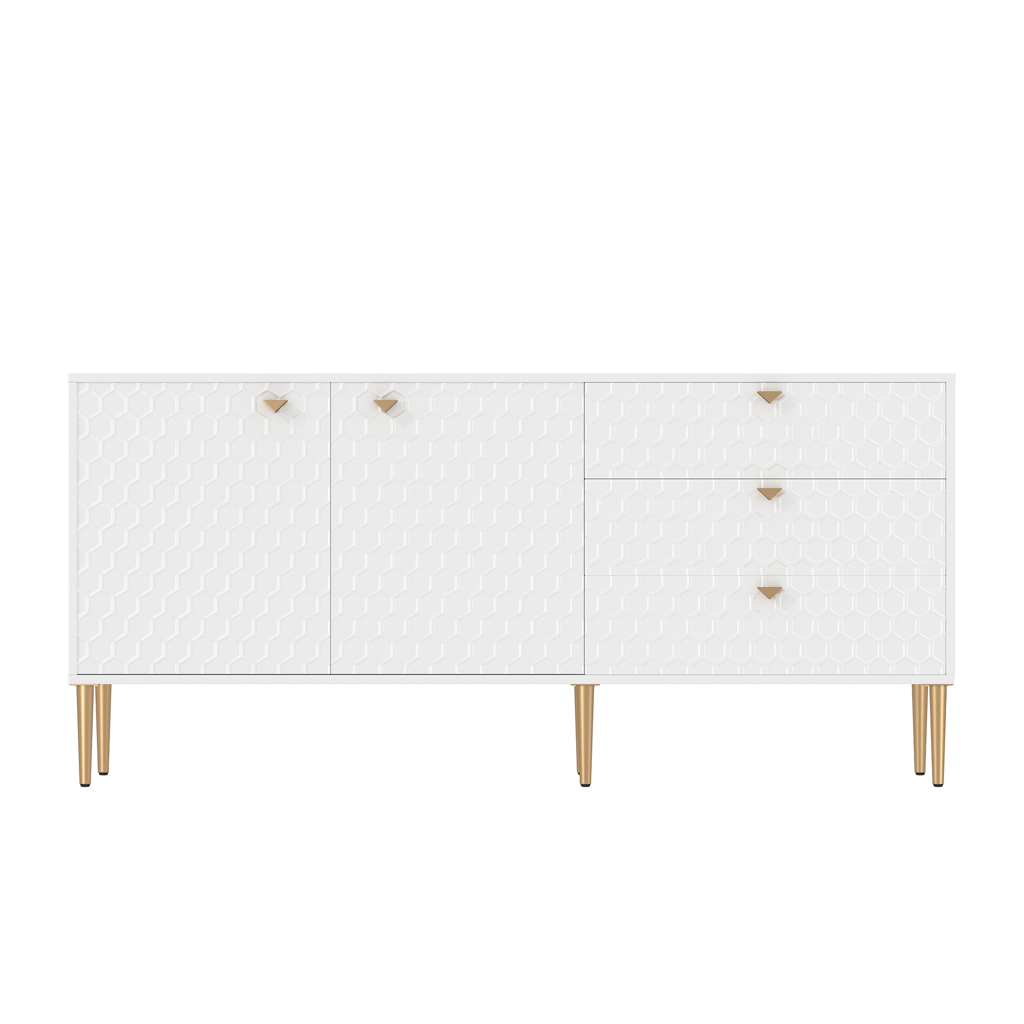 Boyel Living 2 Door Storage and 3 Drawers Three-dimensional Honeycomb Pattern TV Stands Cabinet MDF Sideboard