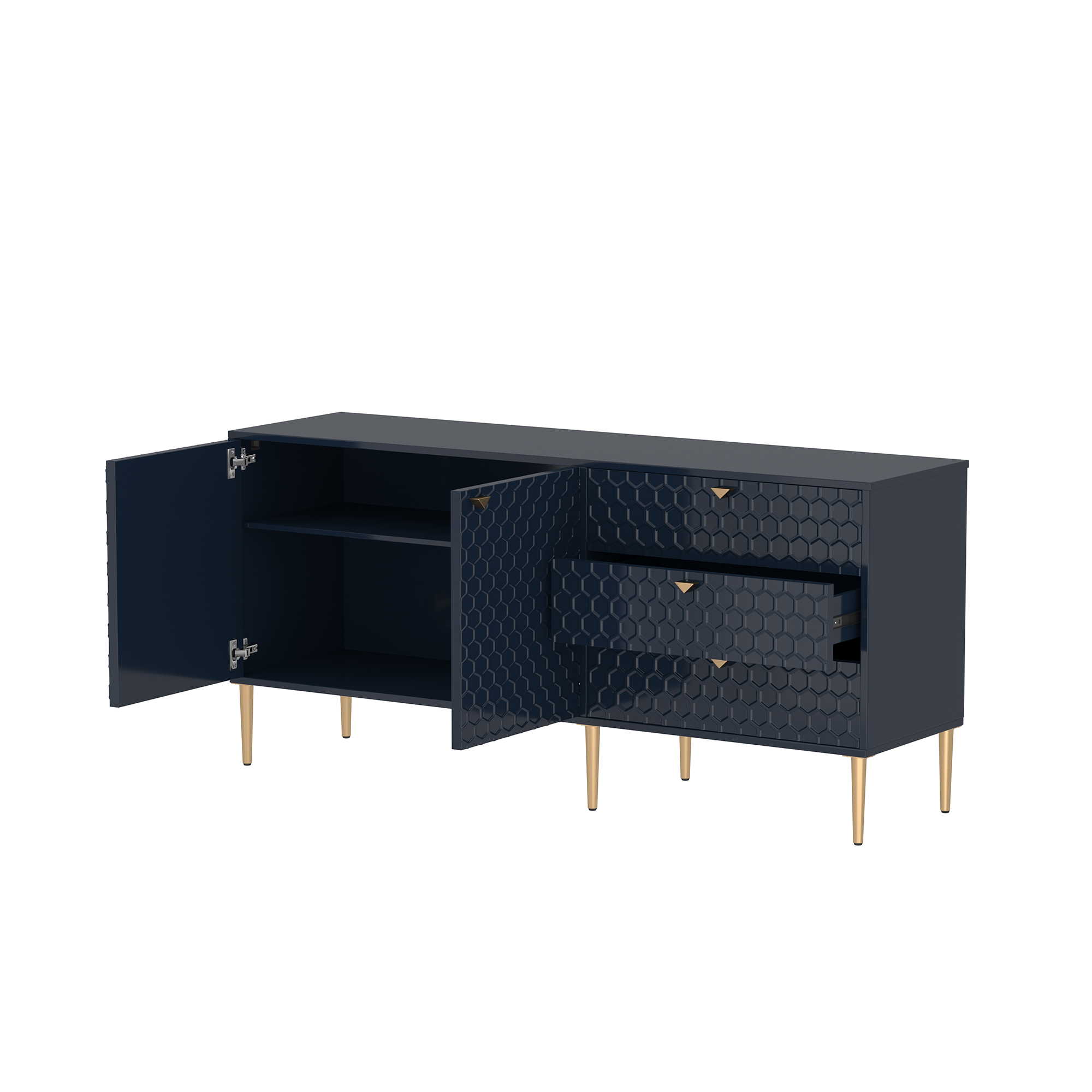 Boyel Living 2 Door Storage and 3 Drawers Three-dimensional Honeycomb Pattern TV Stands Cabinet MDF Sideboard