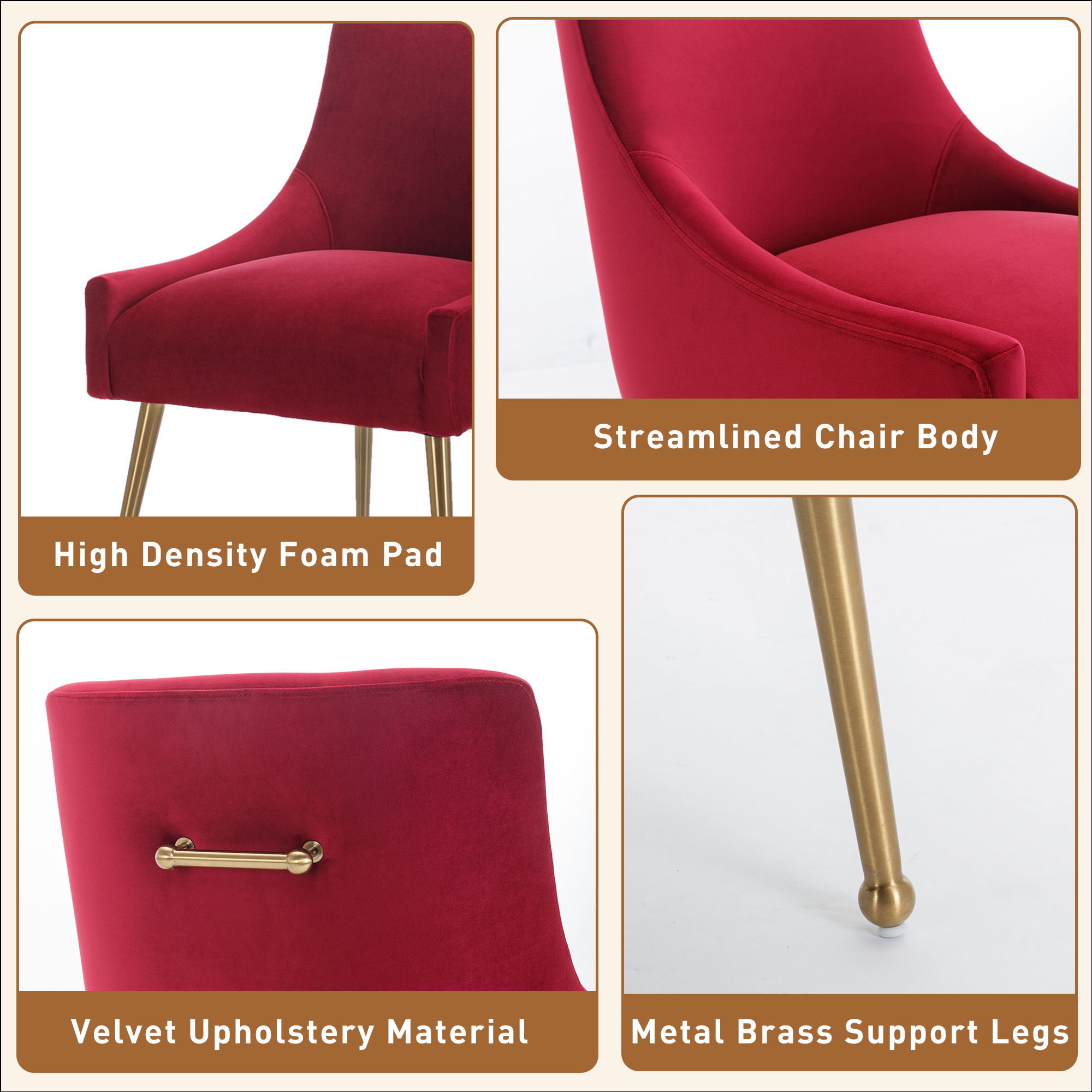 Velvet Dining Chair, Accent Side Chair With Adjustable Foot Nails, Set of 2