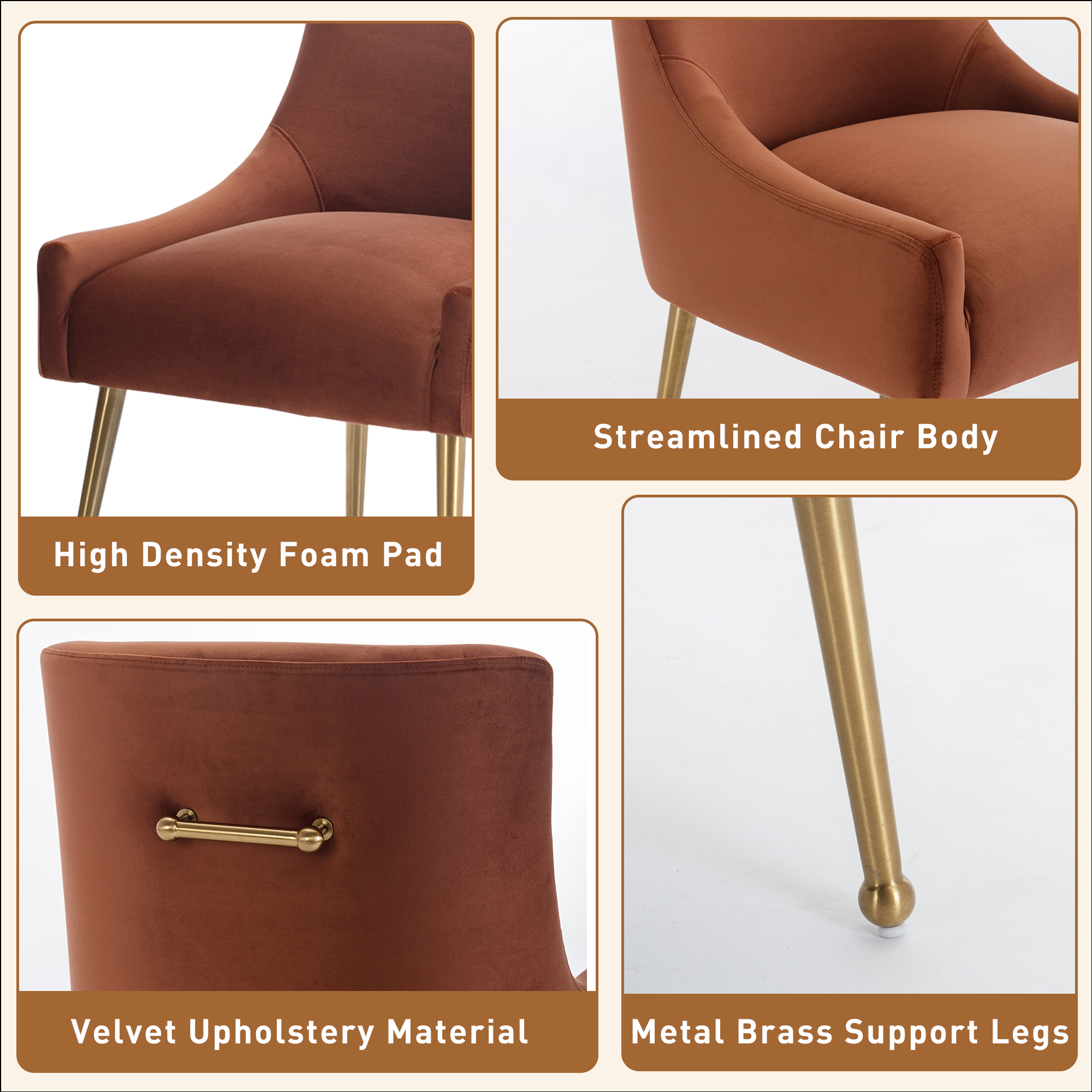 Velvet Dining Chair, Accent Side Chair With Adjustable Foot Nails, Set of 2