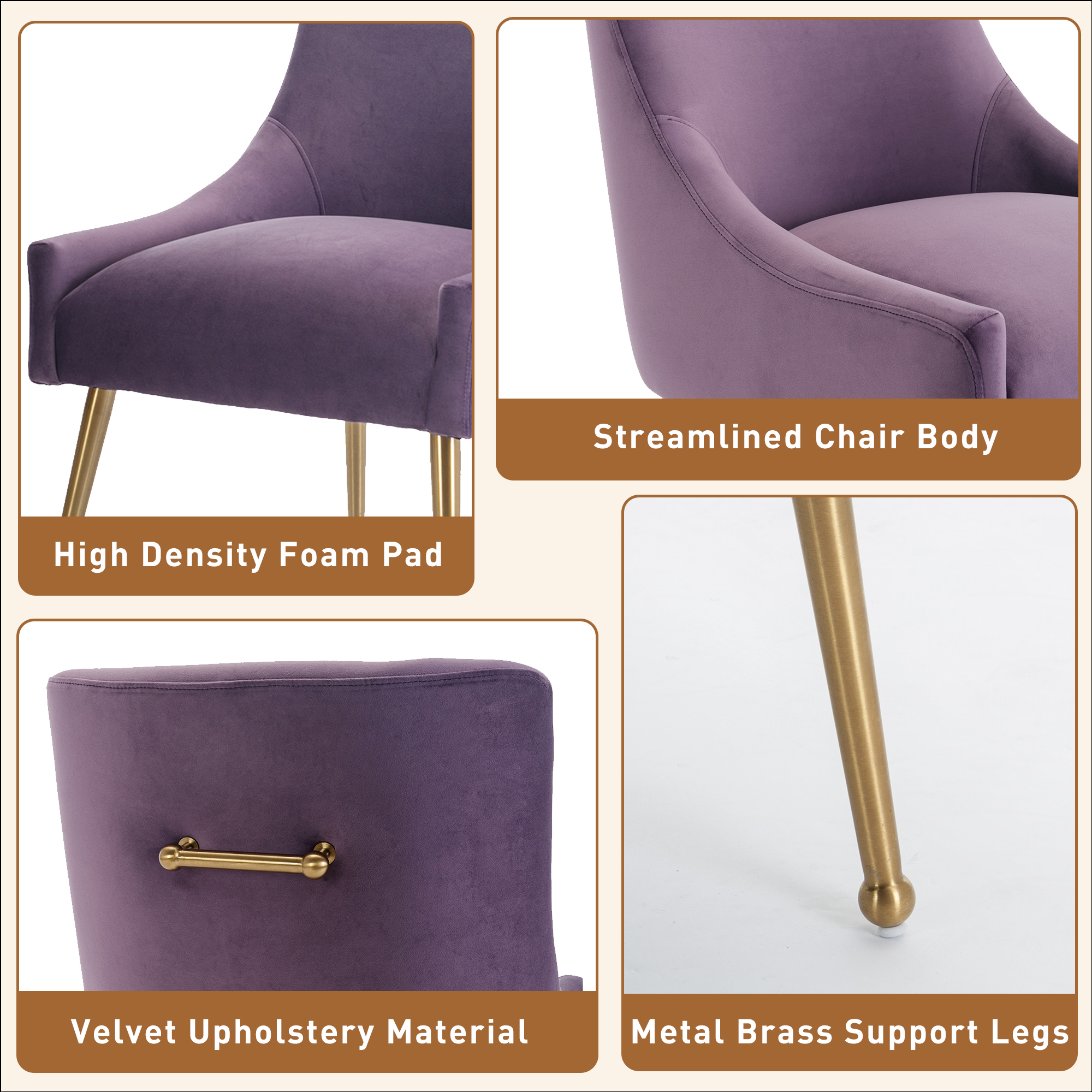 Velvet Dining Chair, Accent Side Chair With Adjustable Foot Nails, Set of 2