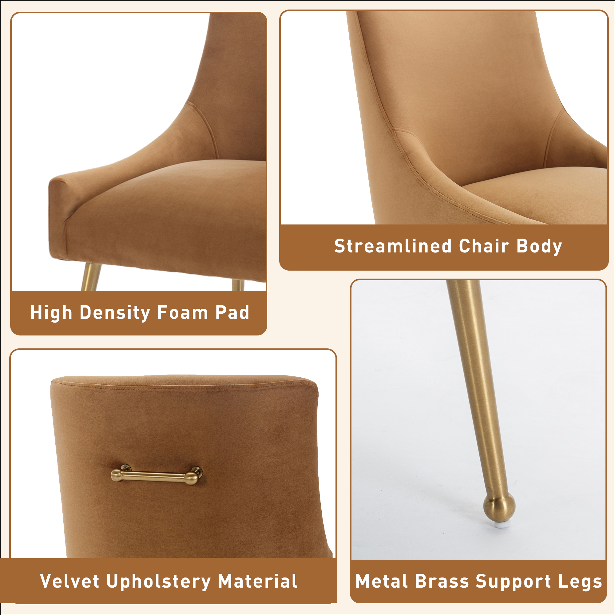 Velvet Dining Chair, Accent Side Chair With Adjustable Foot Nails, Set of 2