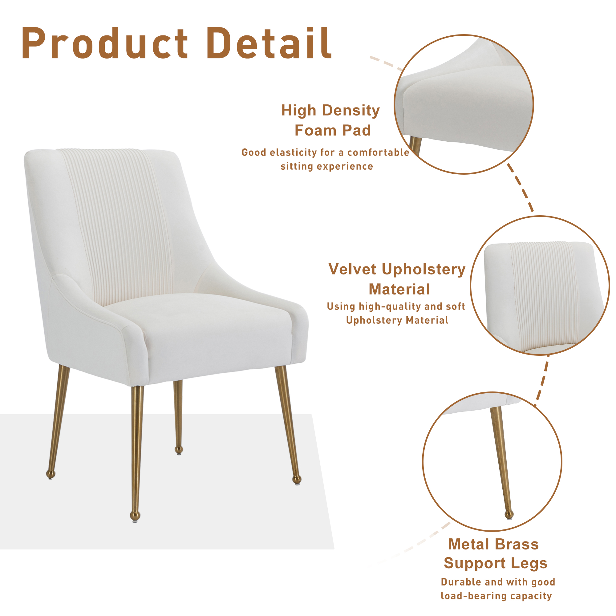 Velvet Dining Chair, Accent Side Chair With Adjustable Foot Nails, Set of 2