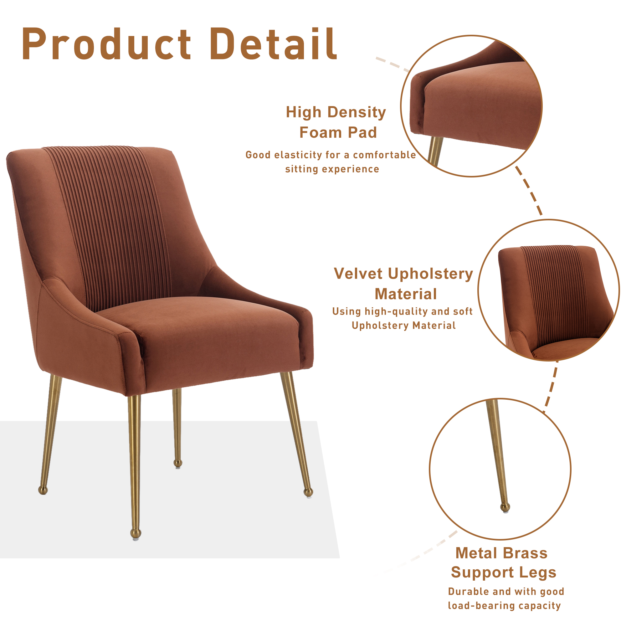 Velvet Dining Chair, Accent Side Chair With Adjustable Foot Nails, Set of 2