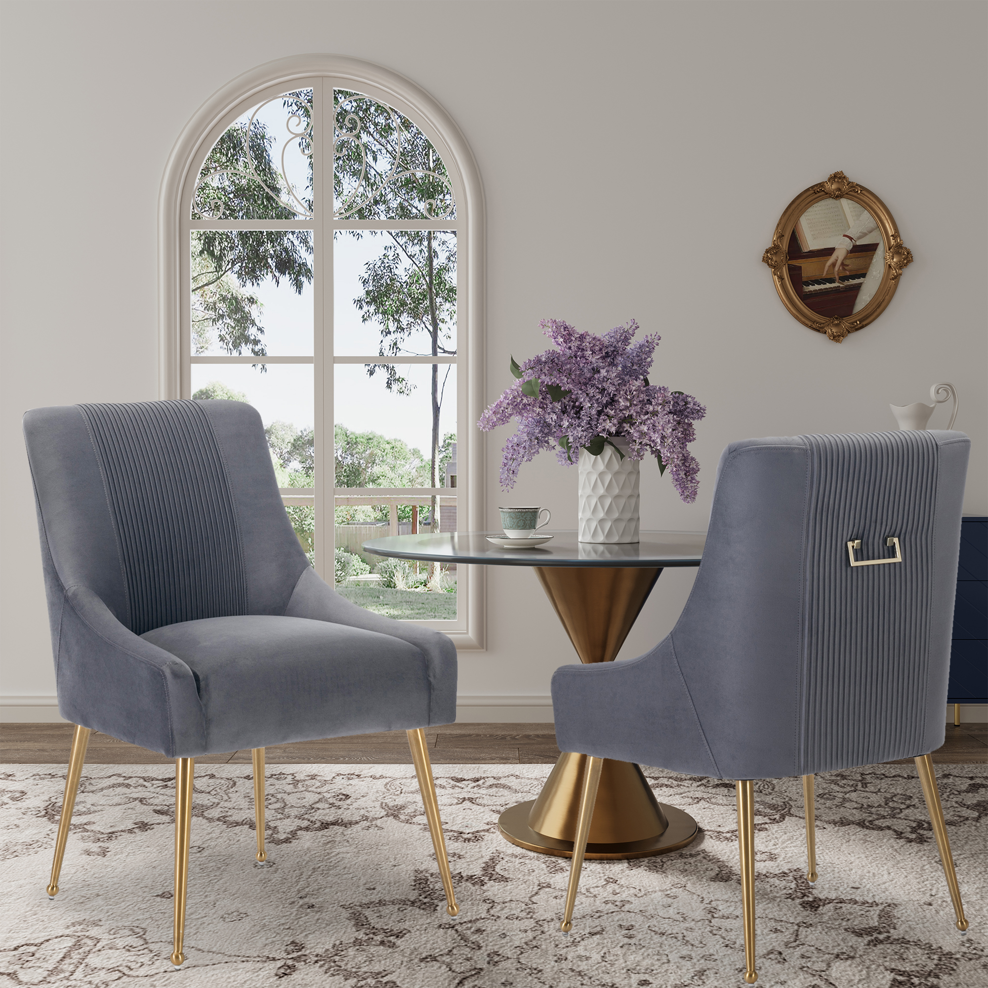 Velvet Dining Chair, Accent Side Chair With Adjustable Foot Nails, Set of 2