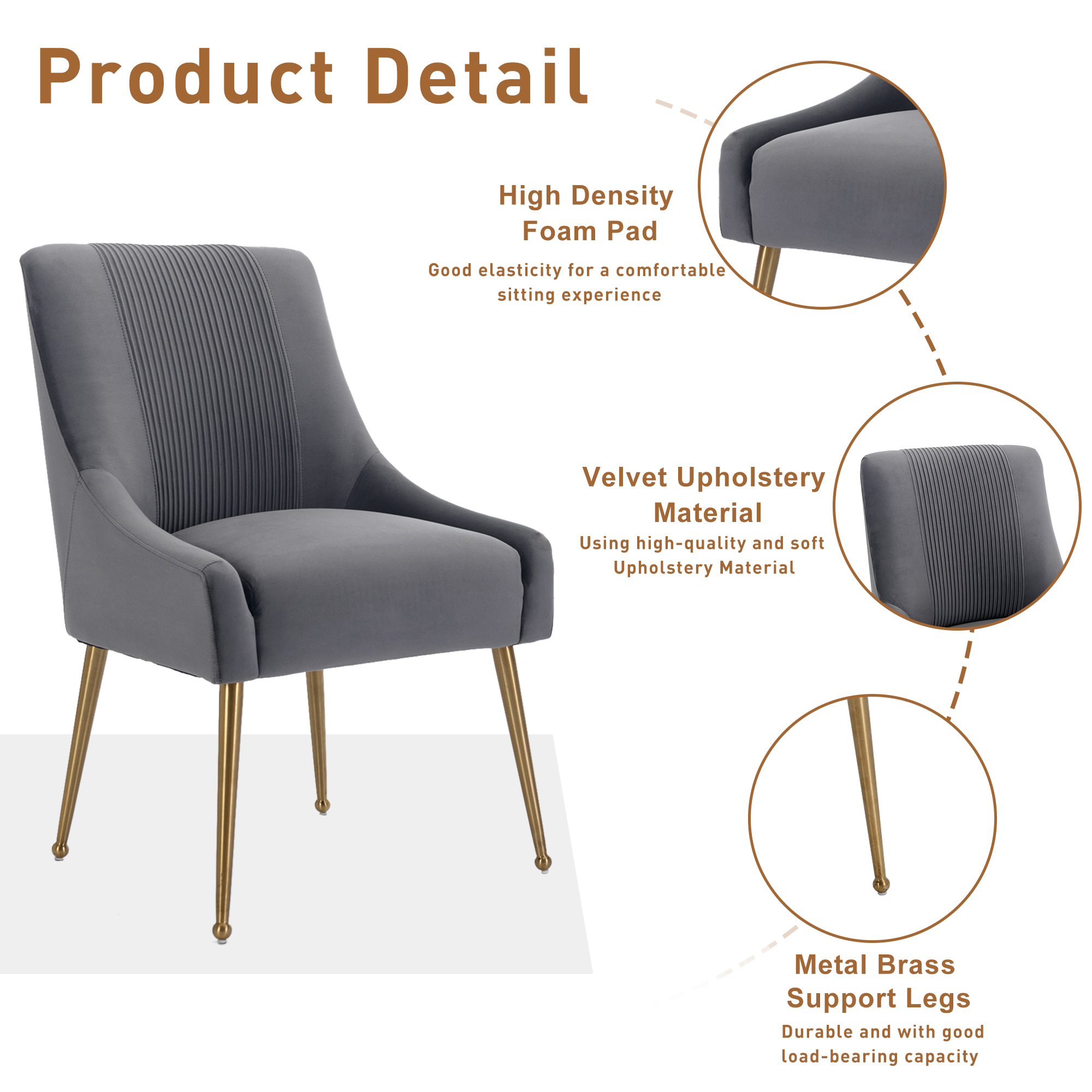 Velvet Dining Chair, Accent Side Chair With Adjustable Foot Nails, Set of 2