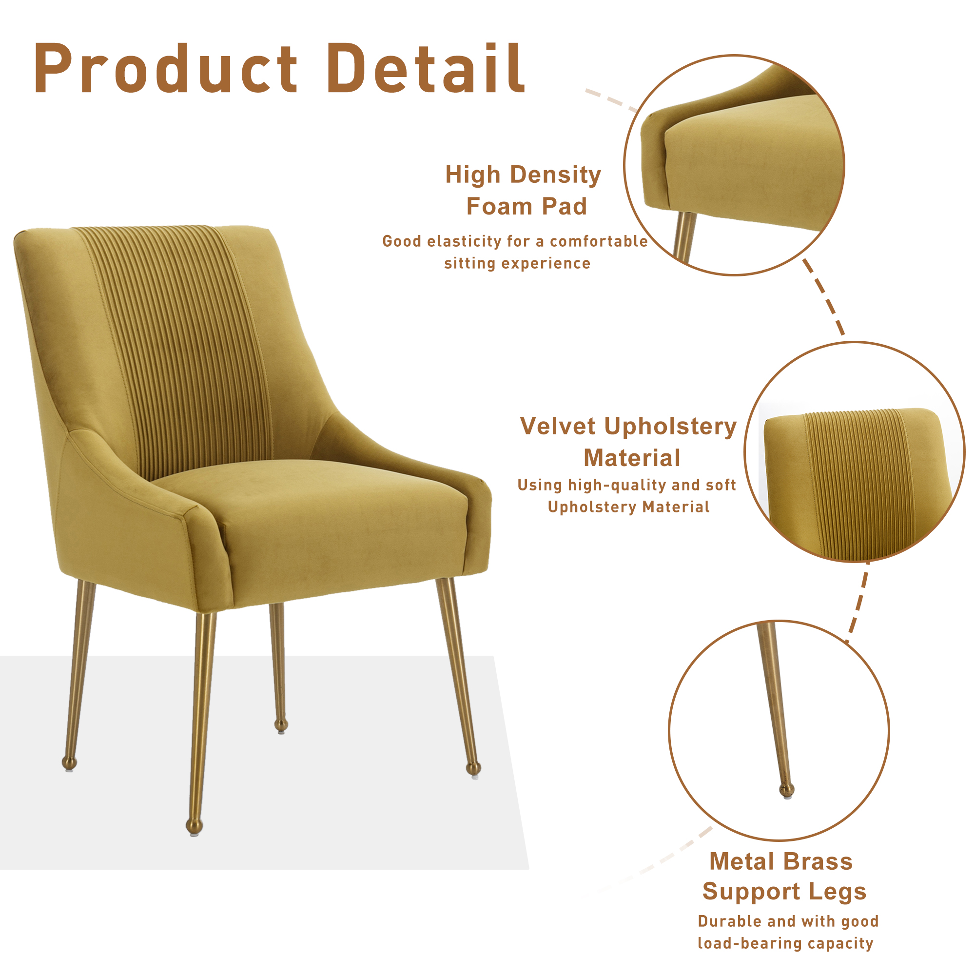 Velvet Dining Chair, Accent Side Chair With Adjustable Foot Nails, Set of 2