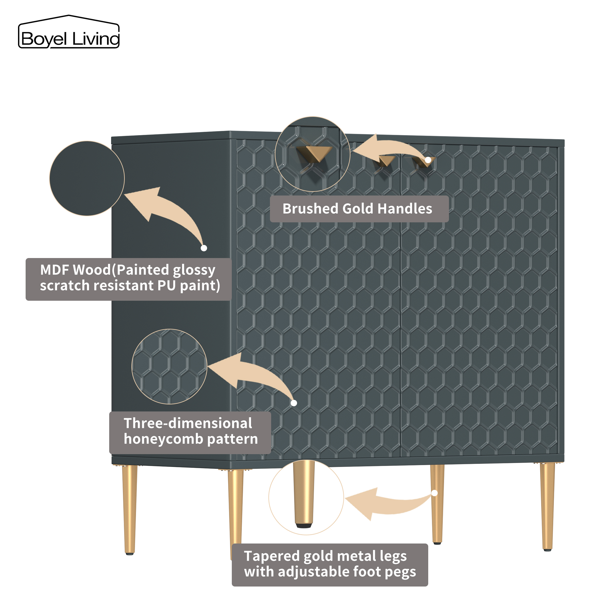 2 Door Adjustable Shelves Locker Cabinet TV Stand Side Table