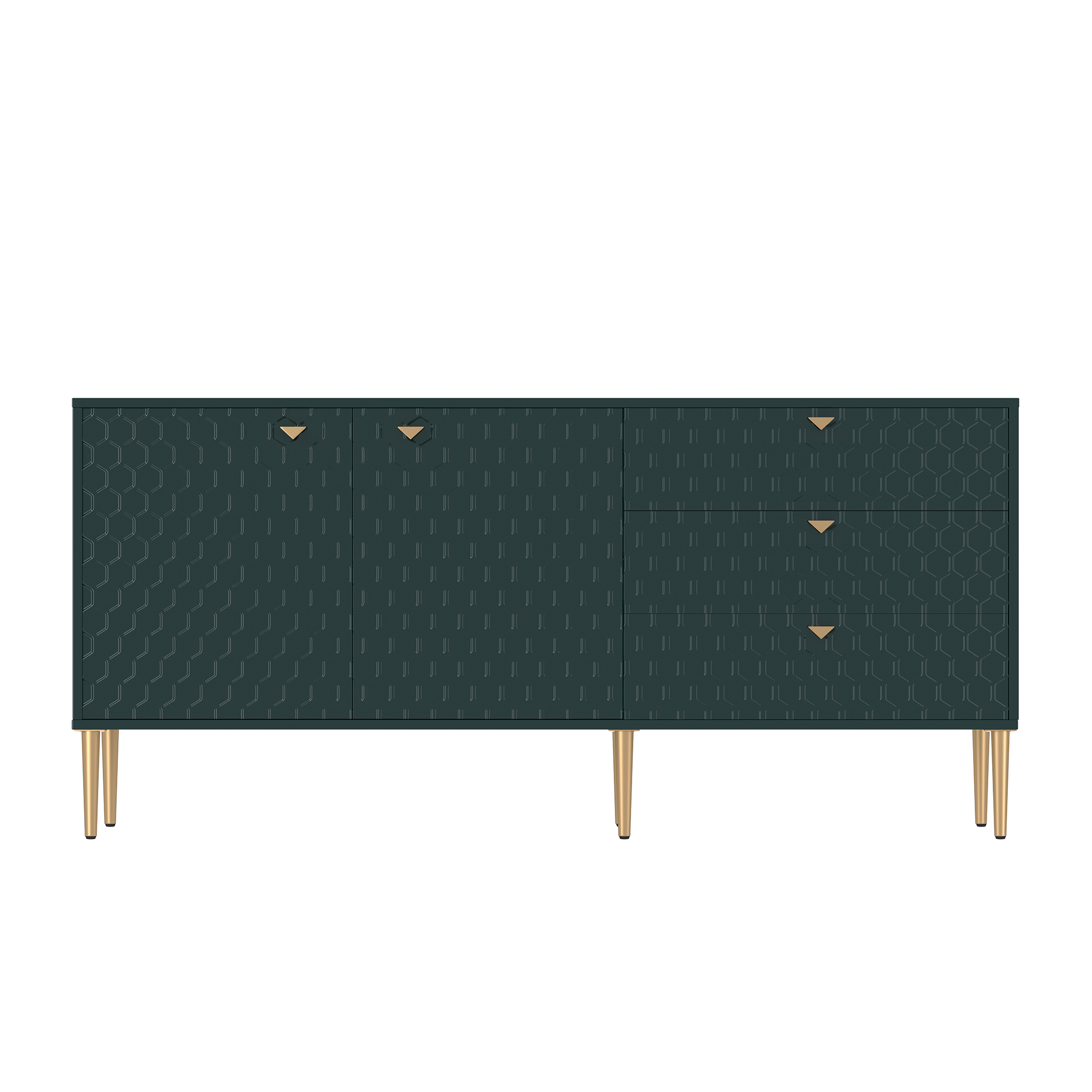 Boyel Living 2 Door Storage and 3 Drawers Three-dimensional Honeycomb Pattern TV Stands Cabinet MDF Sideboard