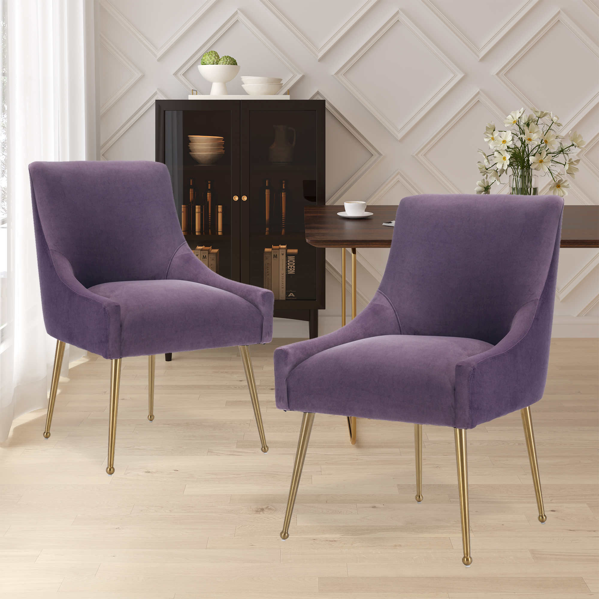 Velvet Dining Chair, Accent Side Chair With Adjustable Foot Nails, Set of 2