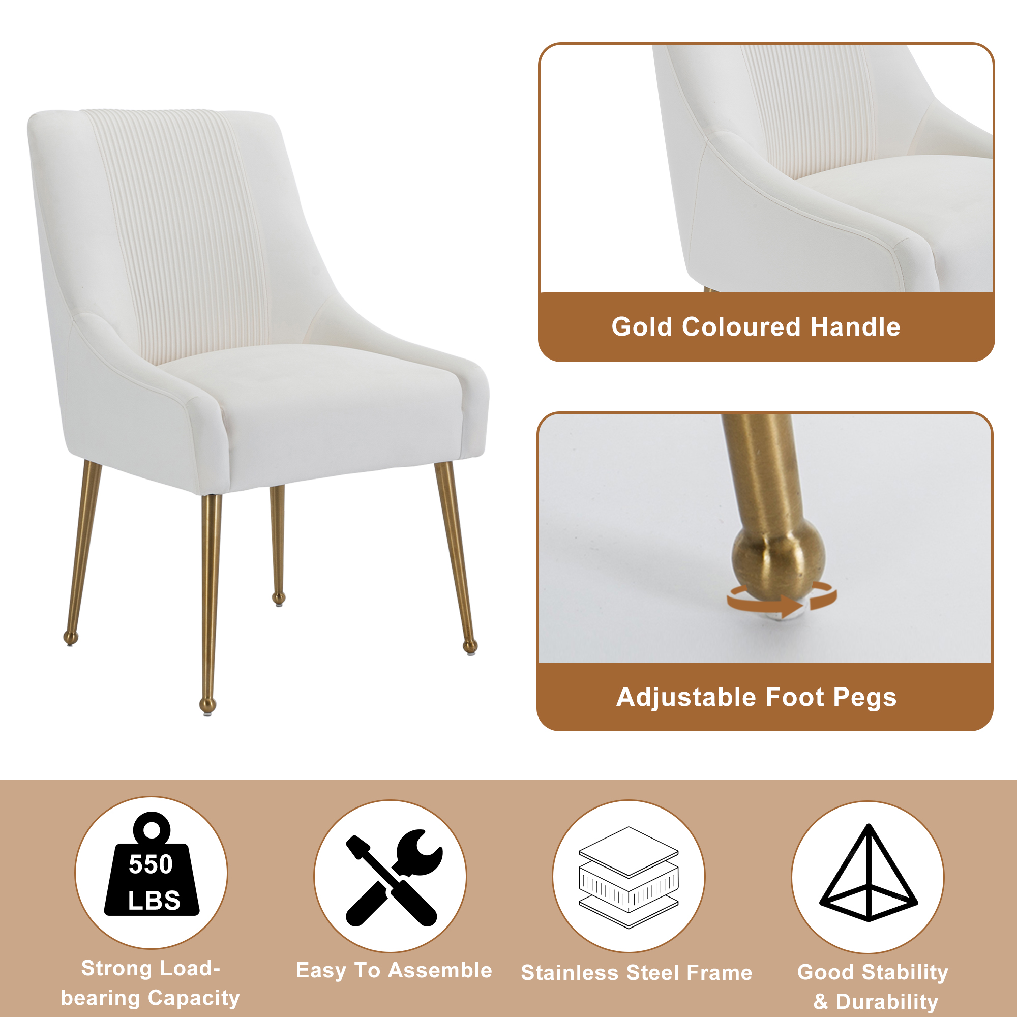 Velvet Dining Chair, Accent Side Chair With Adjustable Foot Nails, Set of 2