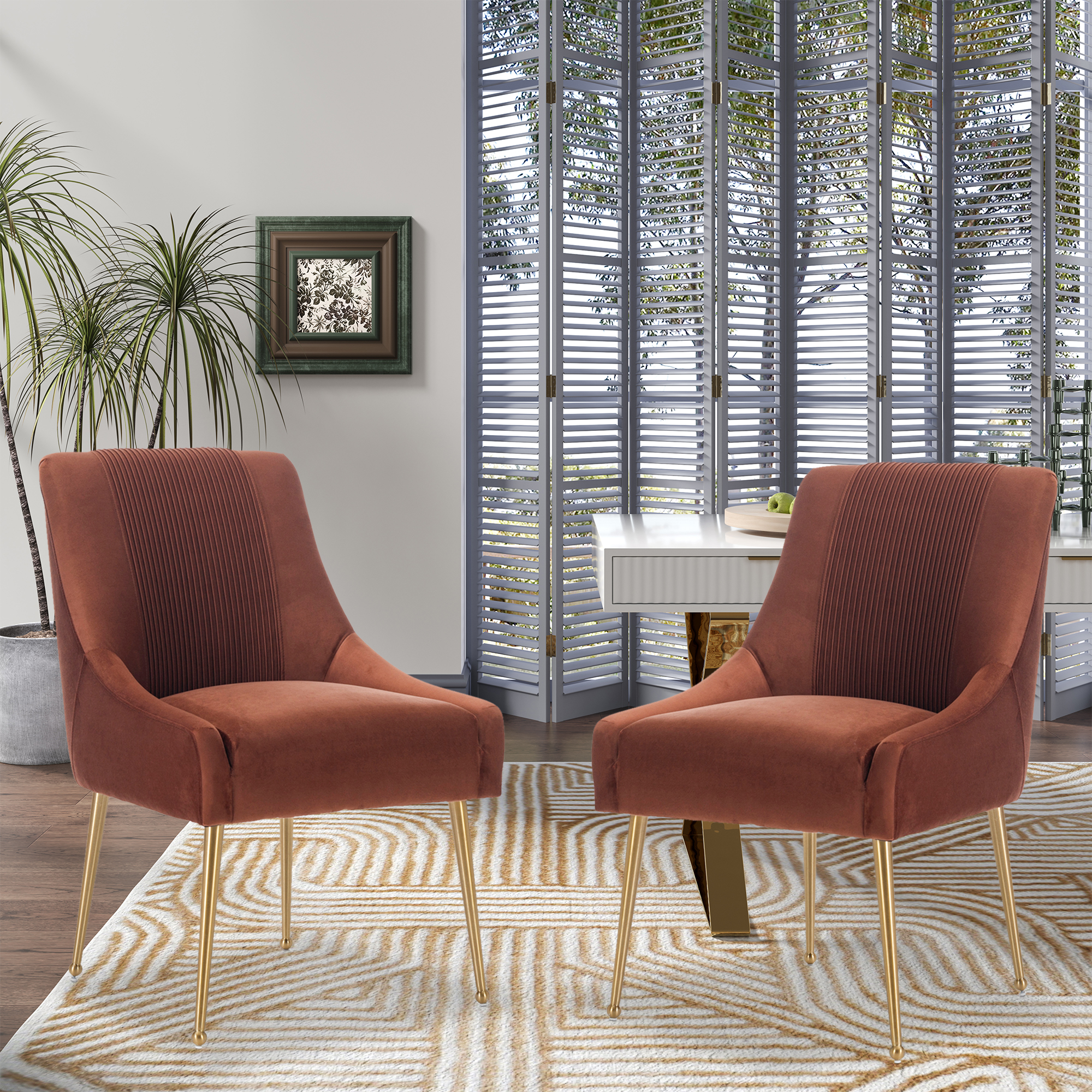 Velvet Dining Chair, Accent Side Chair With Adjustable Foot Nails, Set of 2