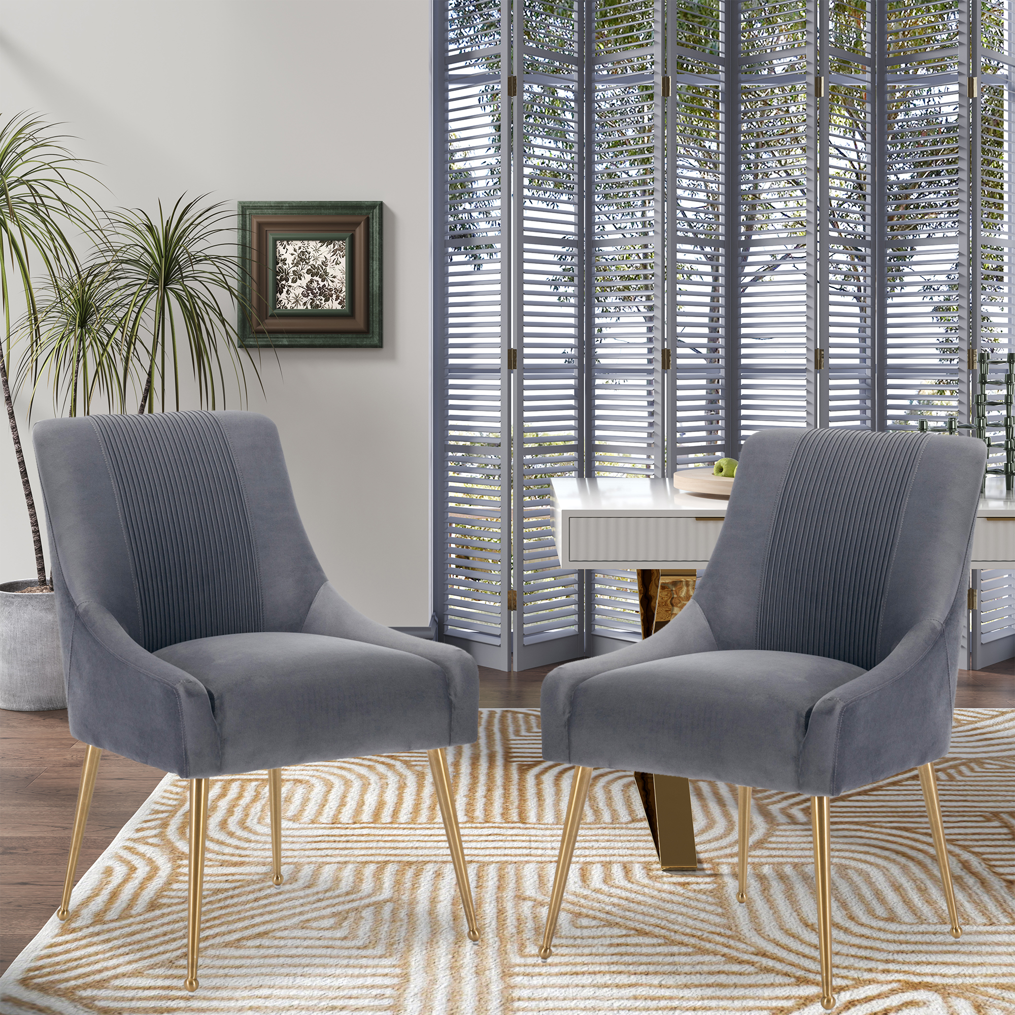 Velvet Dining Chair, Accent Side Chair With Adjustable Foot Nails, Set of 2