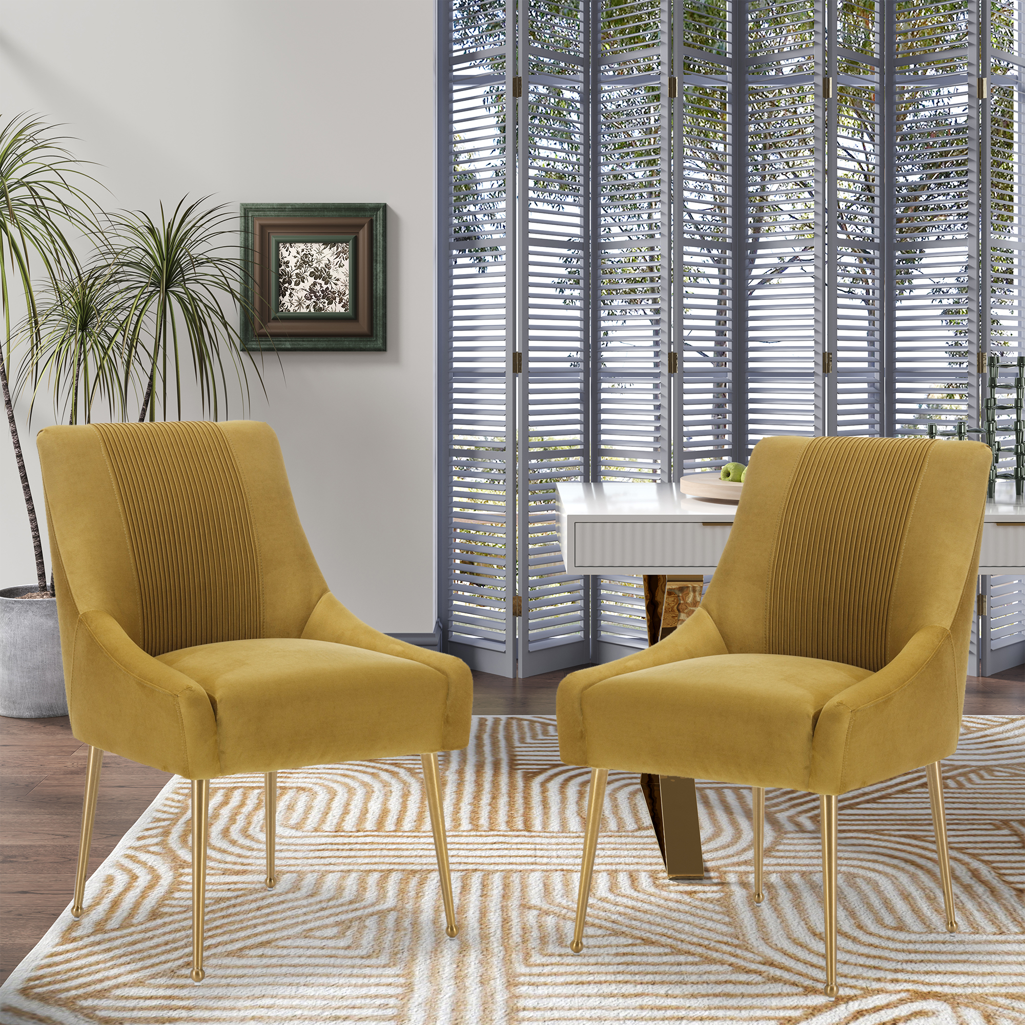 Velvet Dining Chair, Accent Side Chair With Adjustable Foot Nails, Set of 2