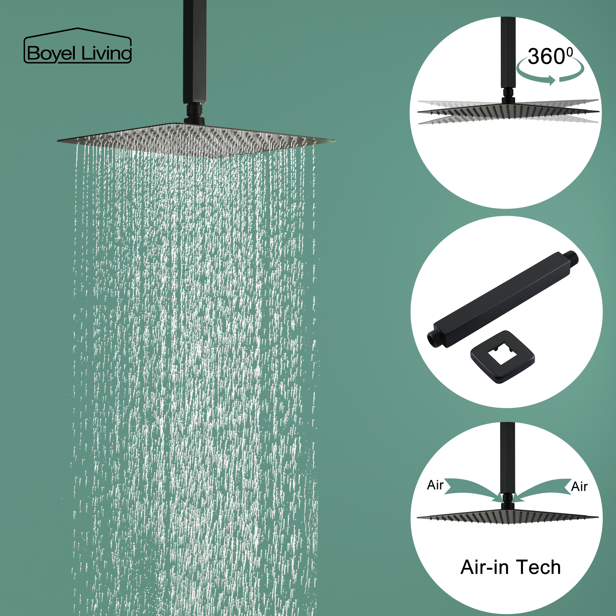 Ceiling Mount Single-Handle 1-Spray Tub and Shower Faucet with 12 in. Fixed Shower Head in Matte Black (Valve Included)