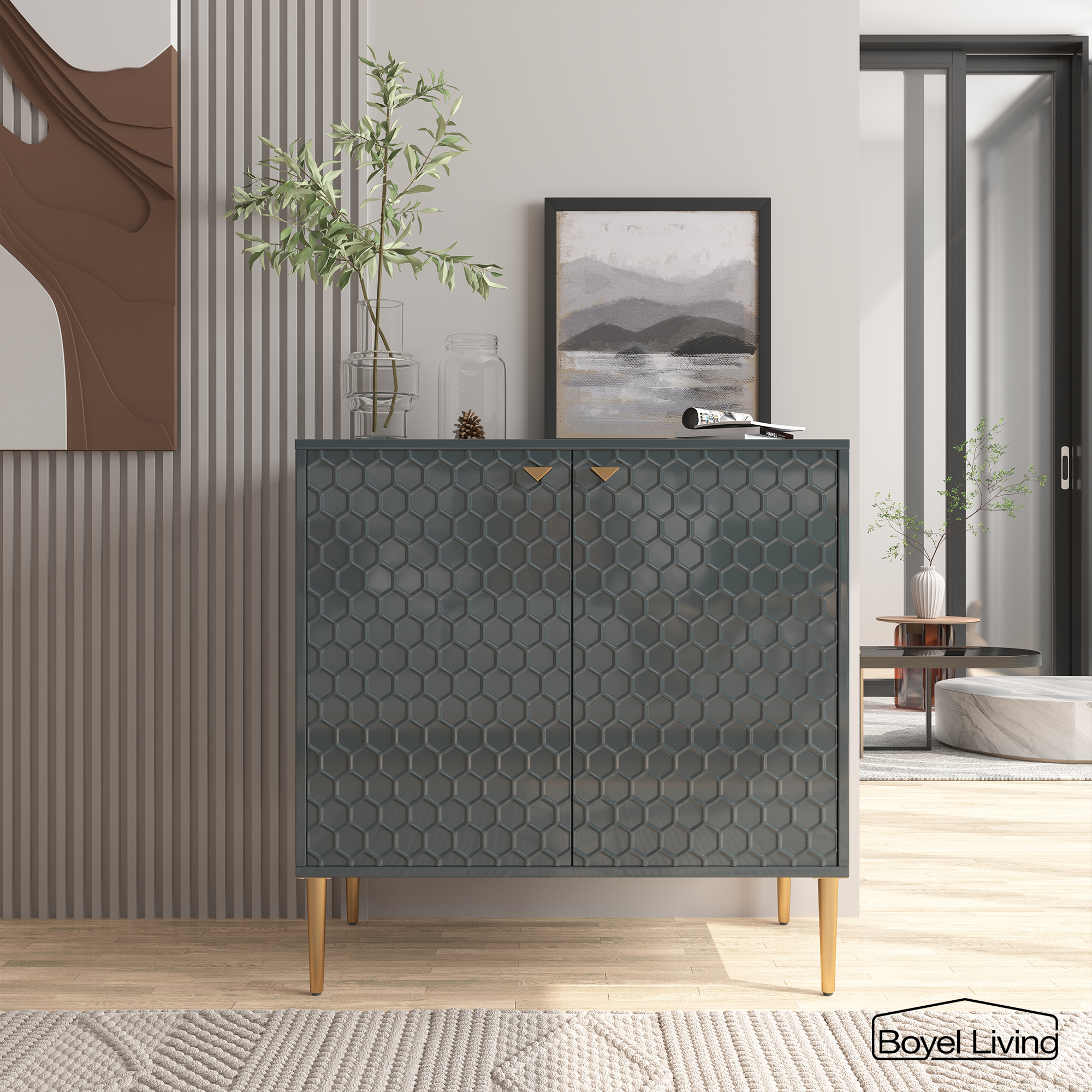 2 Door Adjustable Shelves Locker Cabinet TV Stand Side Table