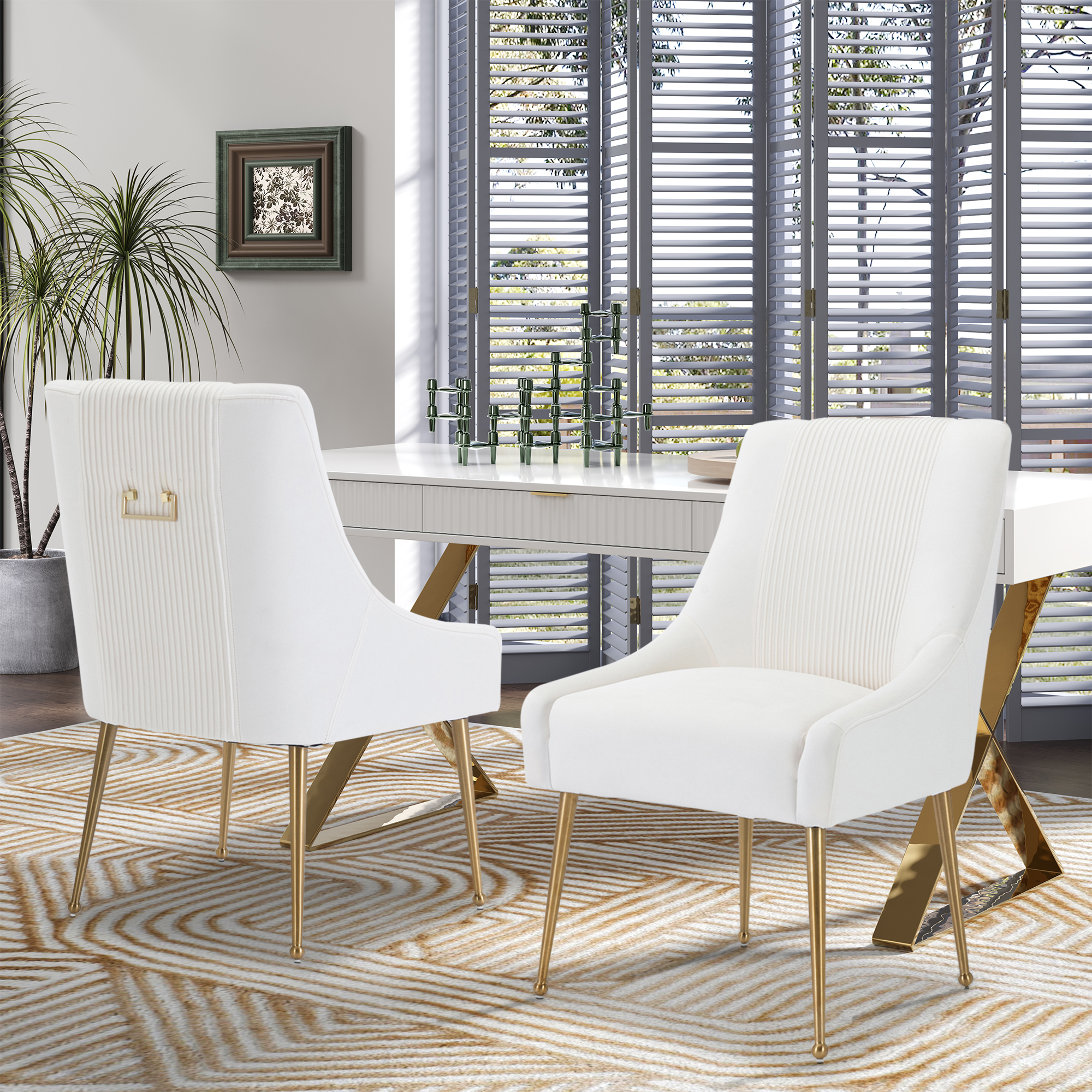 Velvet Dining Chair, Accent Side Chair With Adjustable Foot Nails, Set of 2