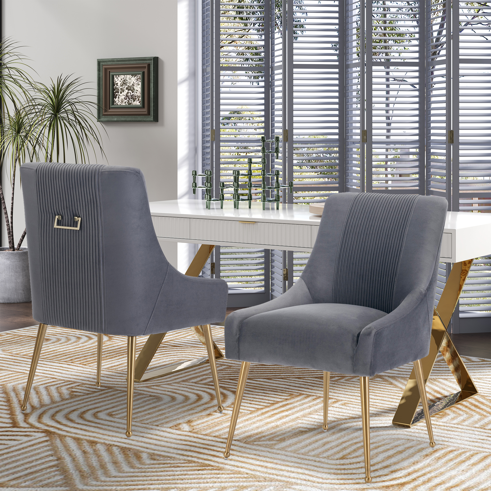 Velvet Dining Chair, Accent Side Chair With Adjustable Foot Nails, Set of 2