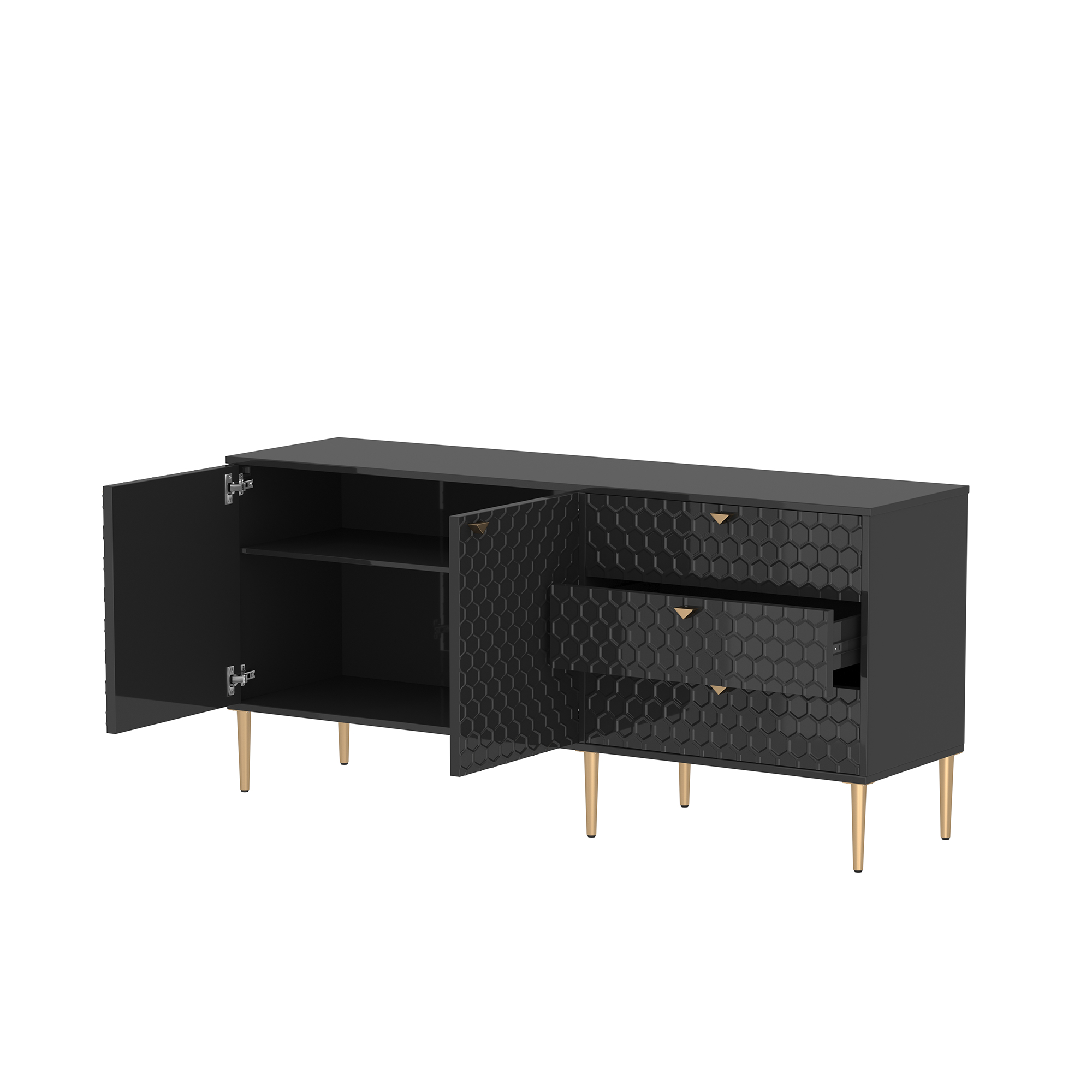 Boyel Living 2 Door Storage and 3 Drawers Three-dimensional Honeycomb Pattern TV Stands Cabinet MDF Sideboard