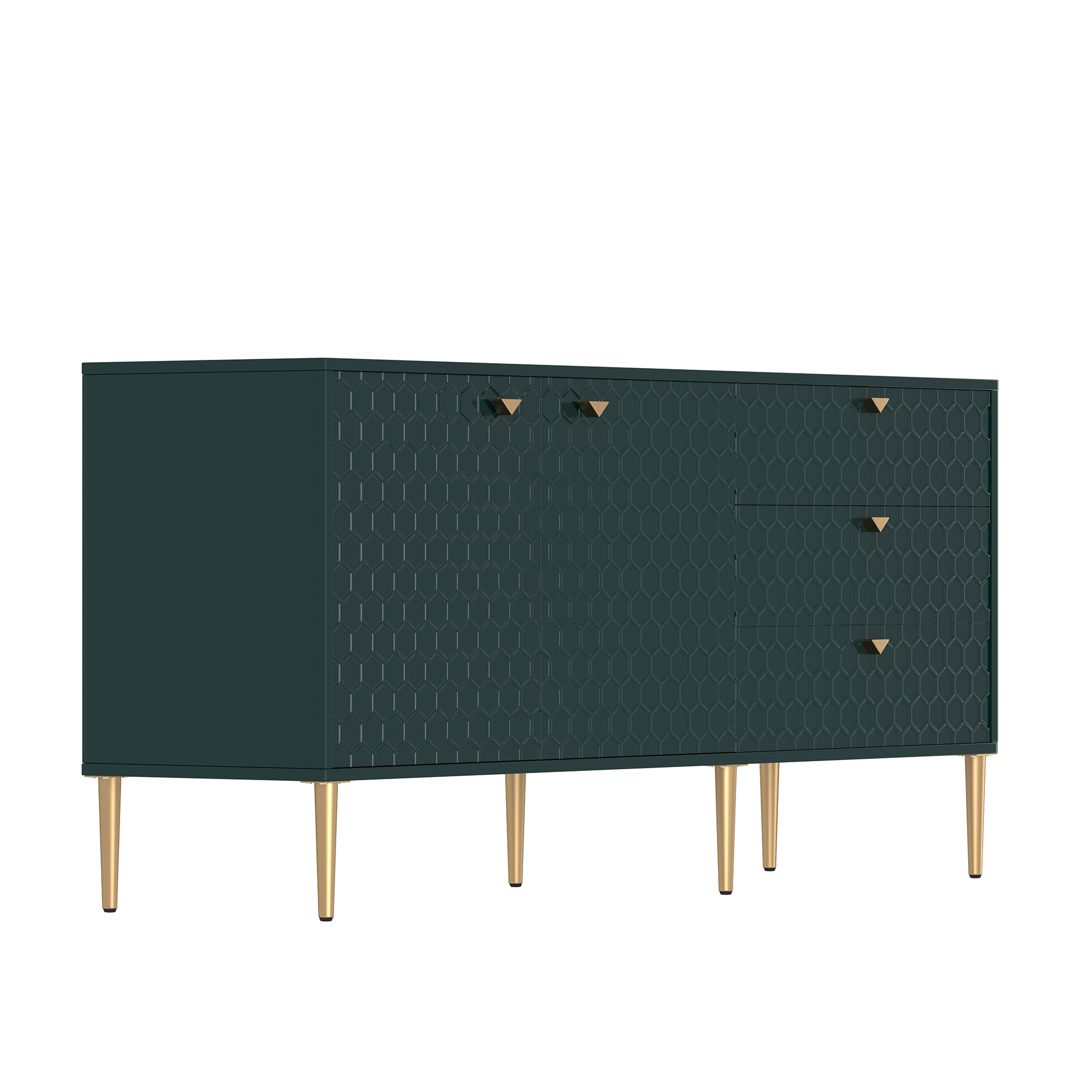 Boyel Living 2 Door Storage and 3 Drawers Three-dimensional Honeycomb Pattern TV Stands Cabinet MDF Sideboard