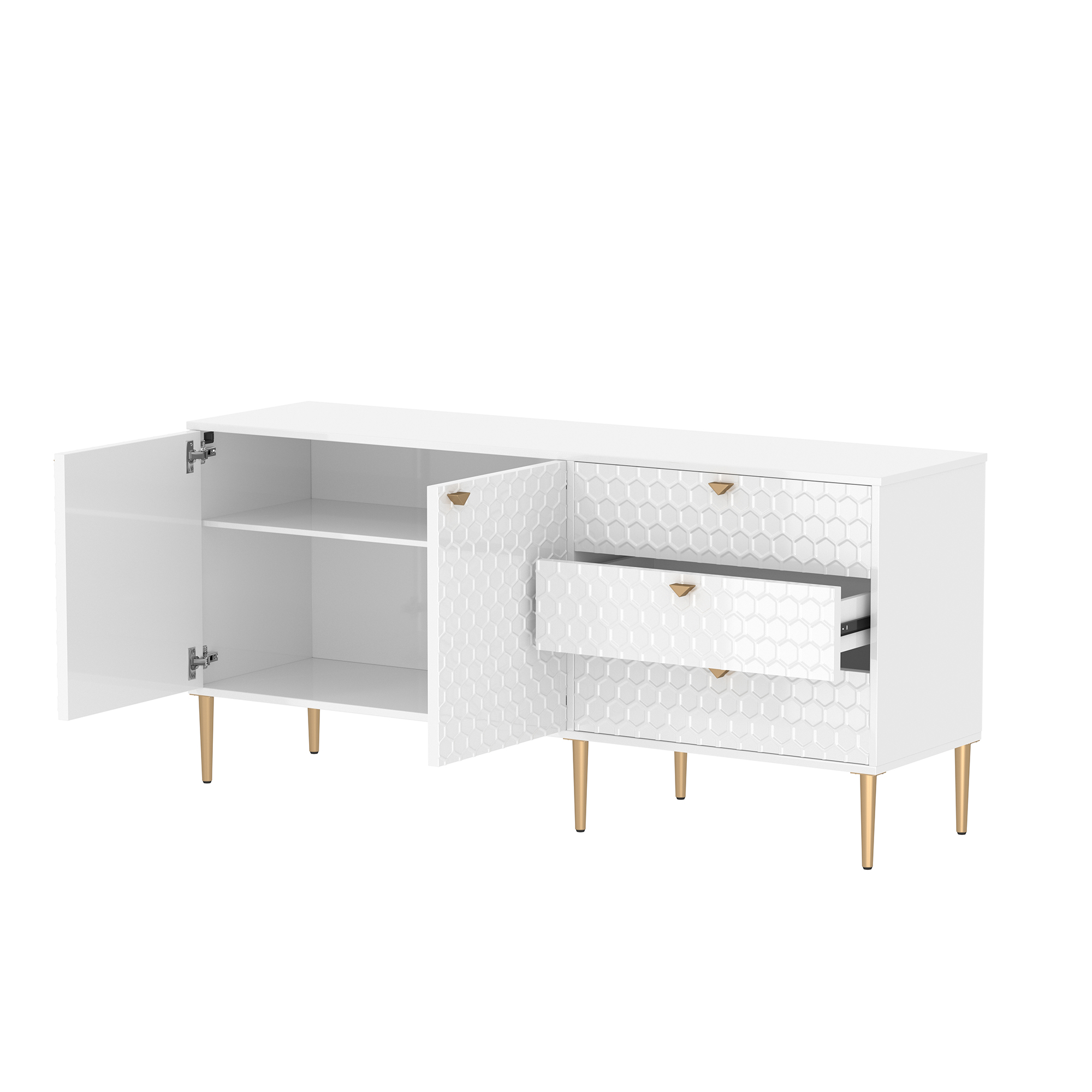 Boyel Living 2 Door Storage and 3 Drawers Three-dimensional Honeycomb Pattern TV Stands Cabinet MDF Sideboard