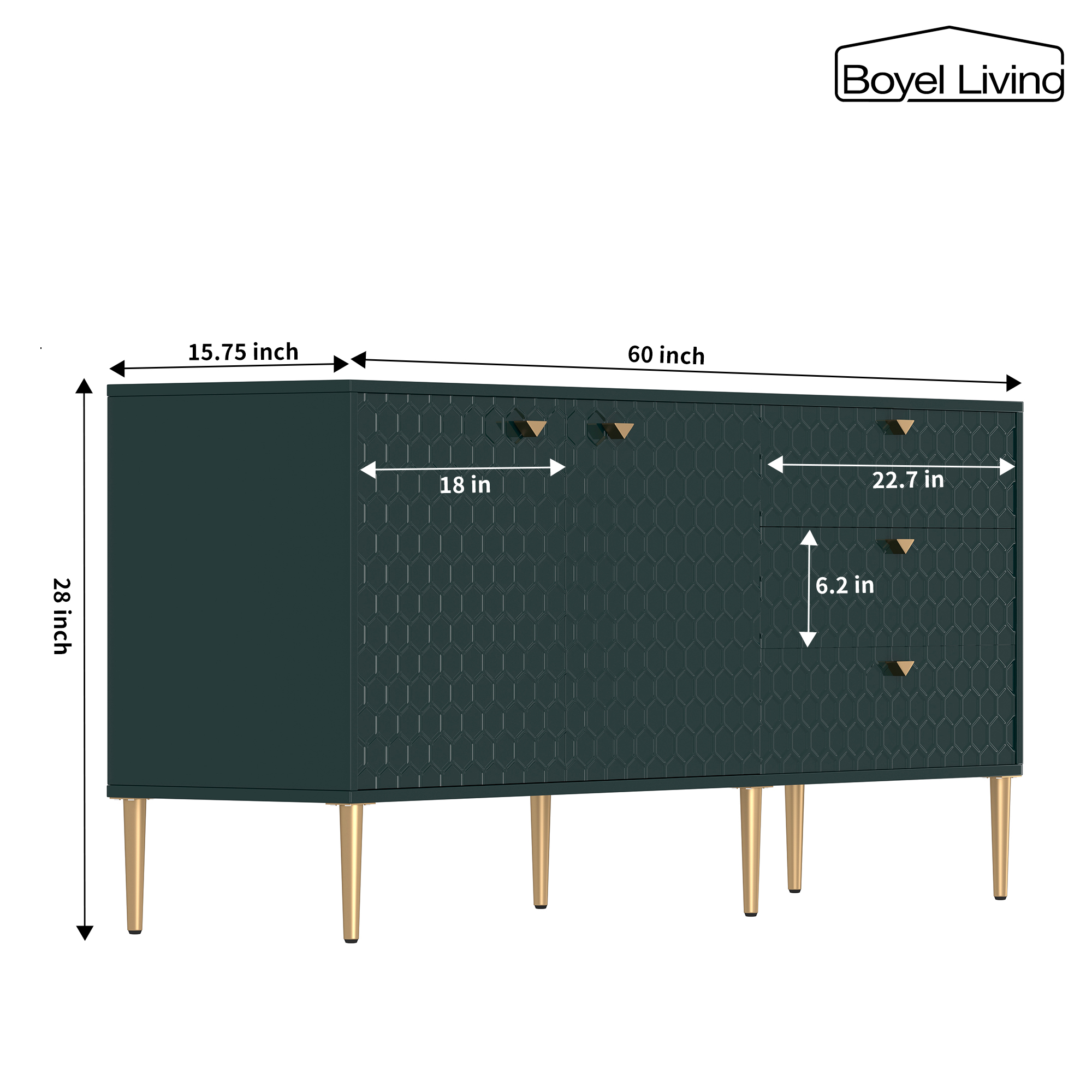 Boyel Living 2 Door Storage and 3 Drawers Three-dimensional Honeycomb Pattern TV Stands Cabinet MDF Sideboard