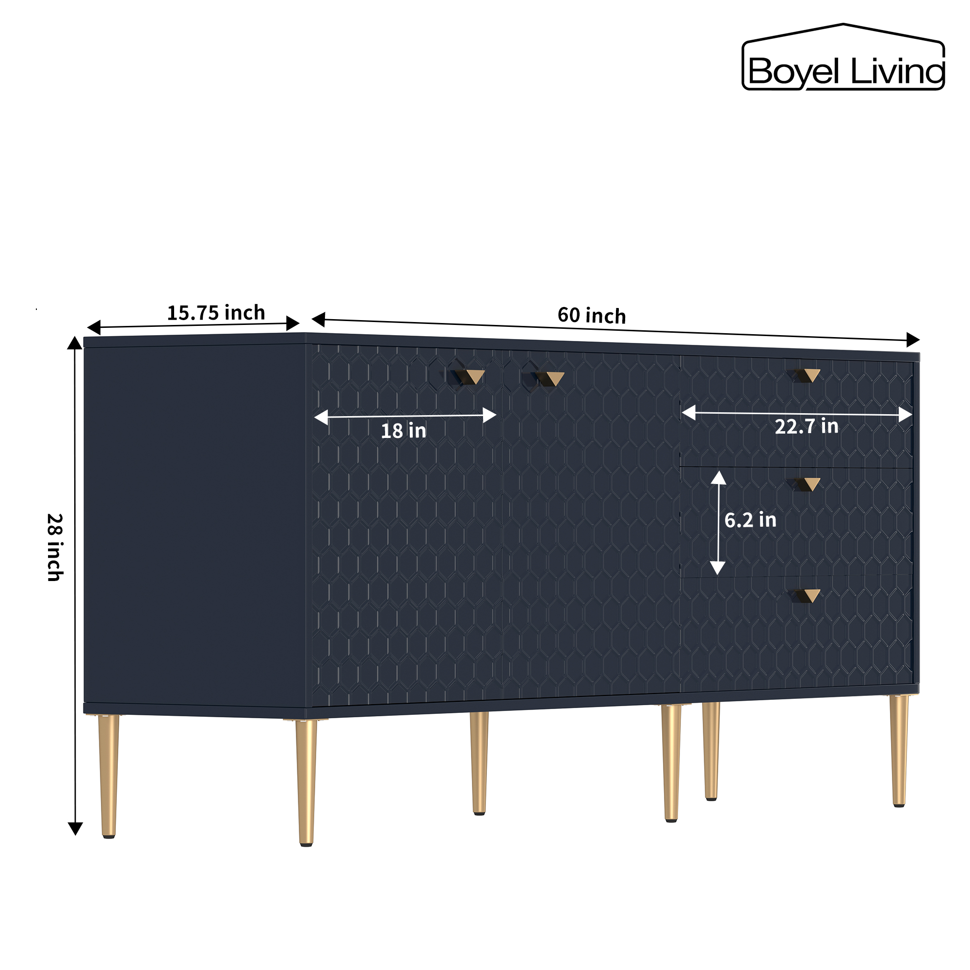 Boyel Living 2 Door Storage and 3 Drawers Three-dimensional Honeycomb Pattern TV Stands Cabinet MDF Sideboard