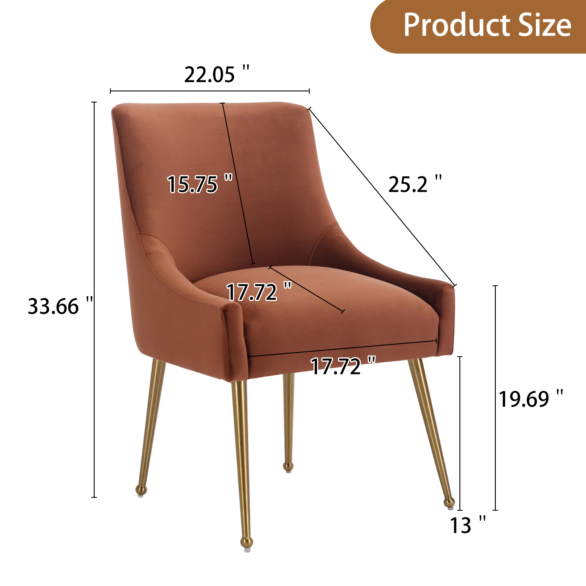 Velvet Dining Chair, Accent Side Chair With Adjustable Foot Nails, Set of 2