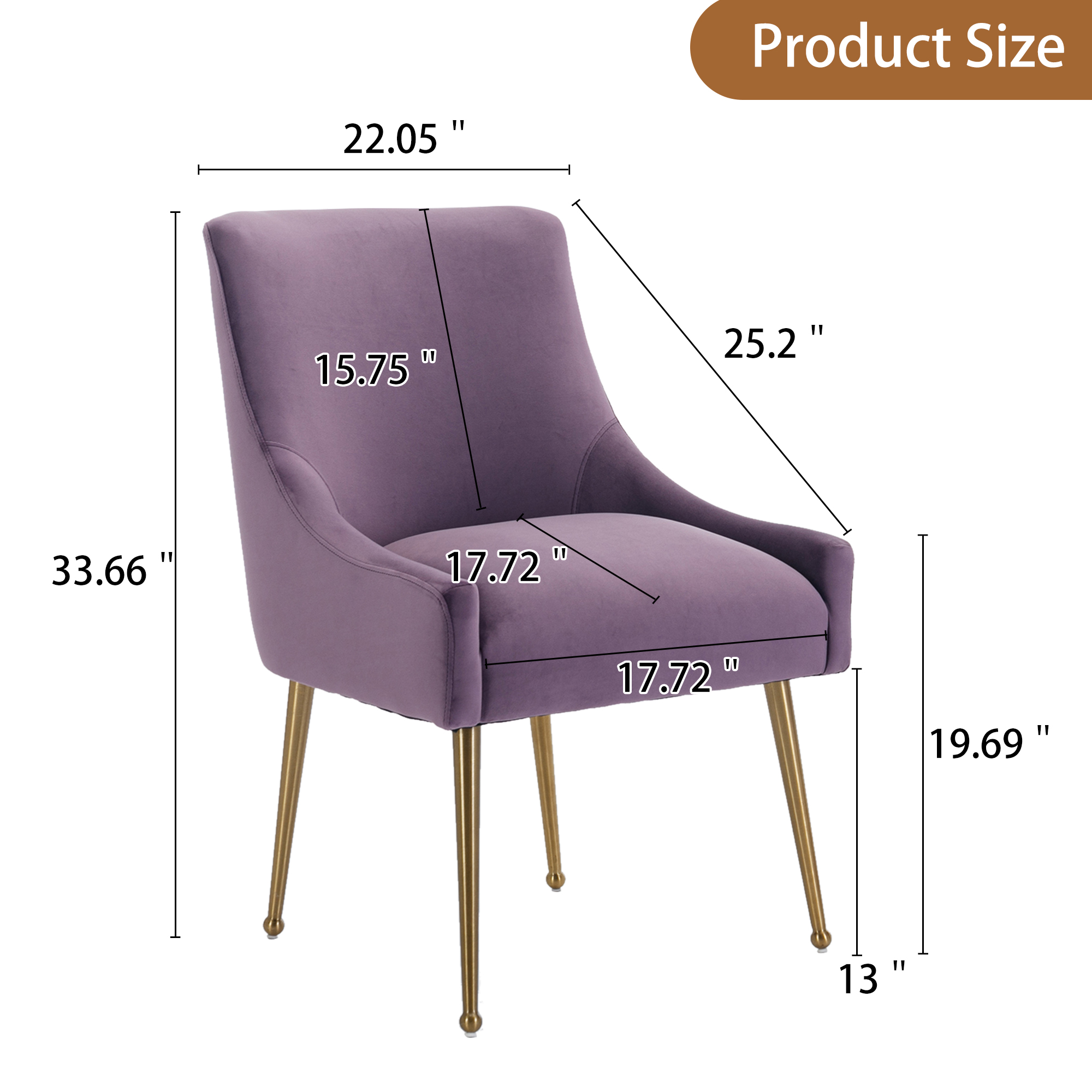 Velvet Dining Chair, Accent Side Chair With Adjustable Foot Nails, Set of 2