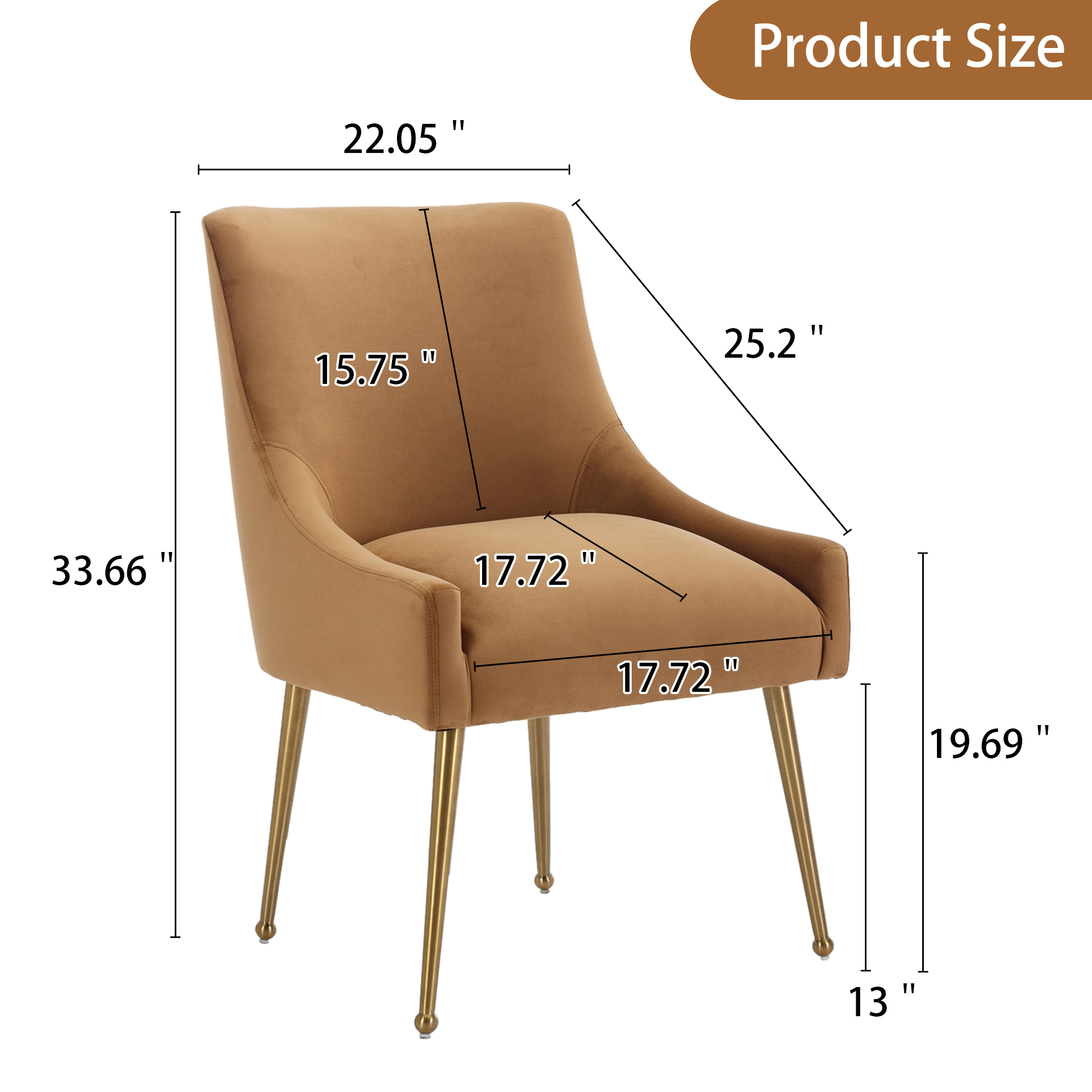 Velvet Dining Chair, Accent Side Chair With Adjustable Foot Nails, Set of 2