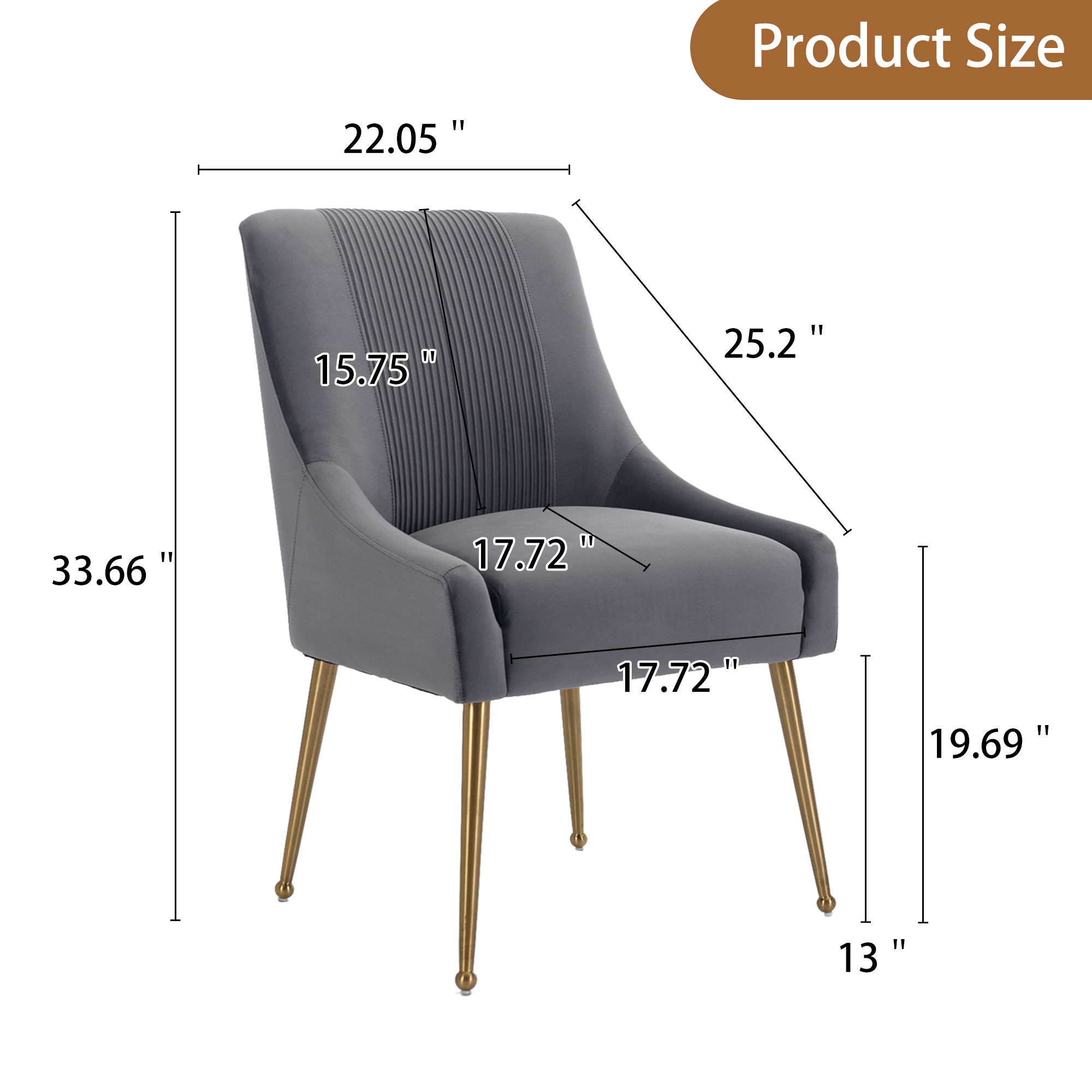 Velvet Dining Chair, Accent Side Chair With Adjustable Foot Nails, Set of 2