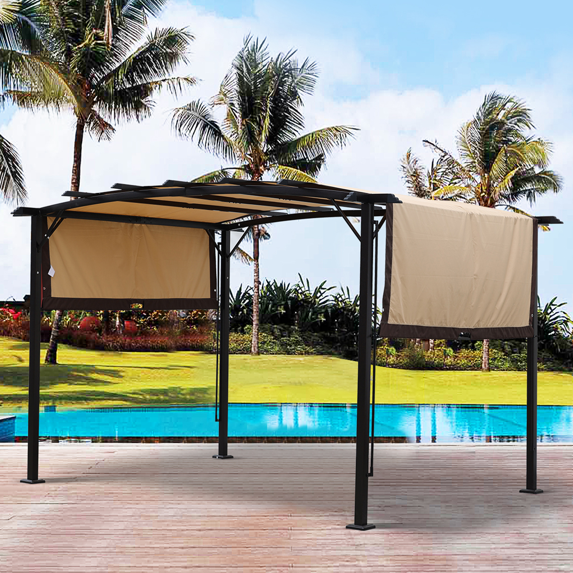 12 x 9 Ft Outdoor Pergola Patio Gazebo,Retractable Shade Canopy,Steel  Frame Grape Gazebo,Sunshelter Pergola for Gardens,Terraces,Backyard-Boyel Living